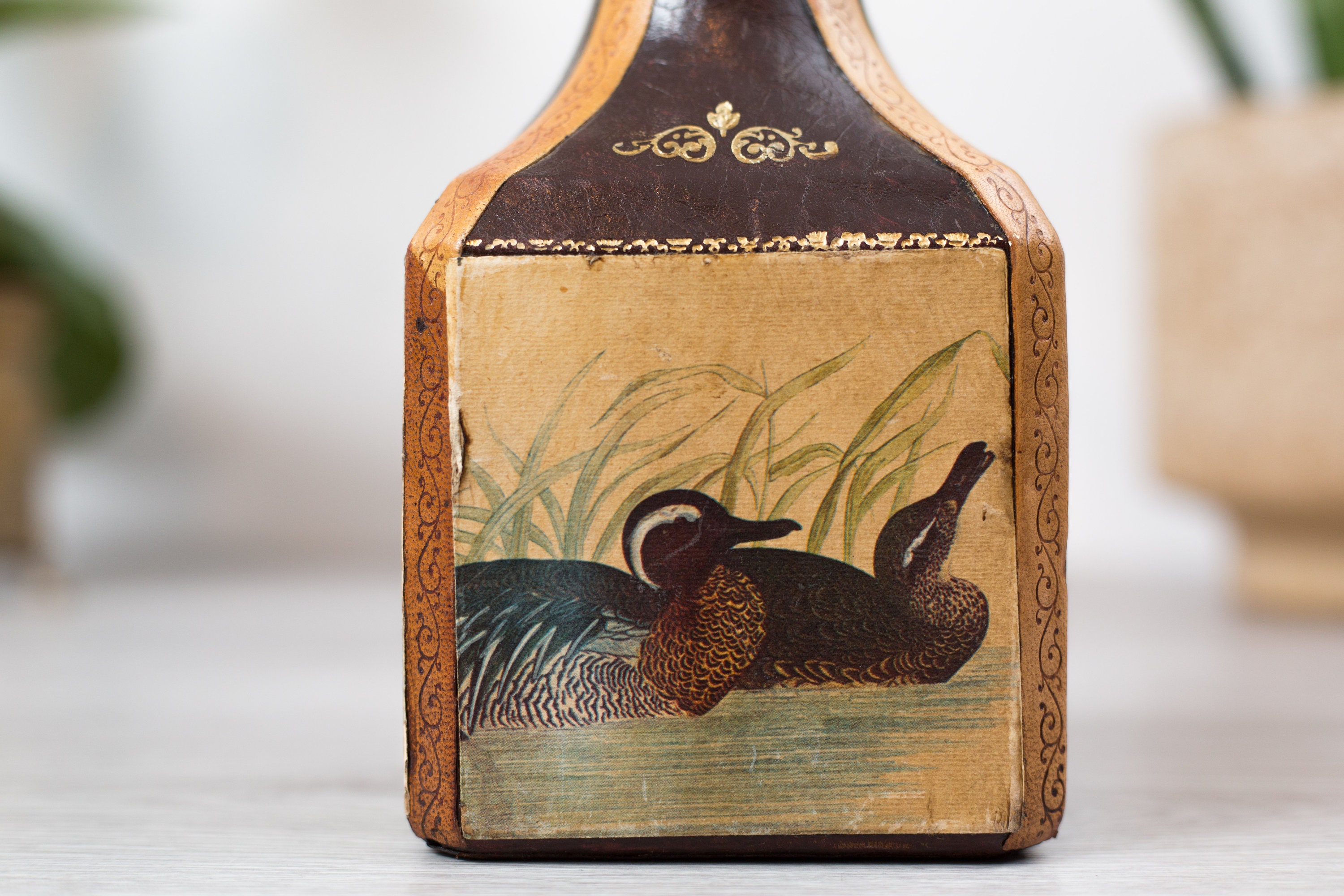 Leather Bird Decanter Italian Made Leather Encased Glass Decanter