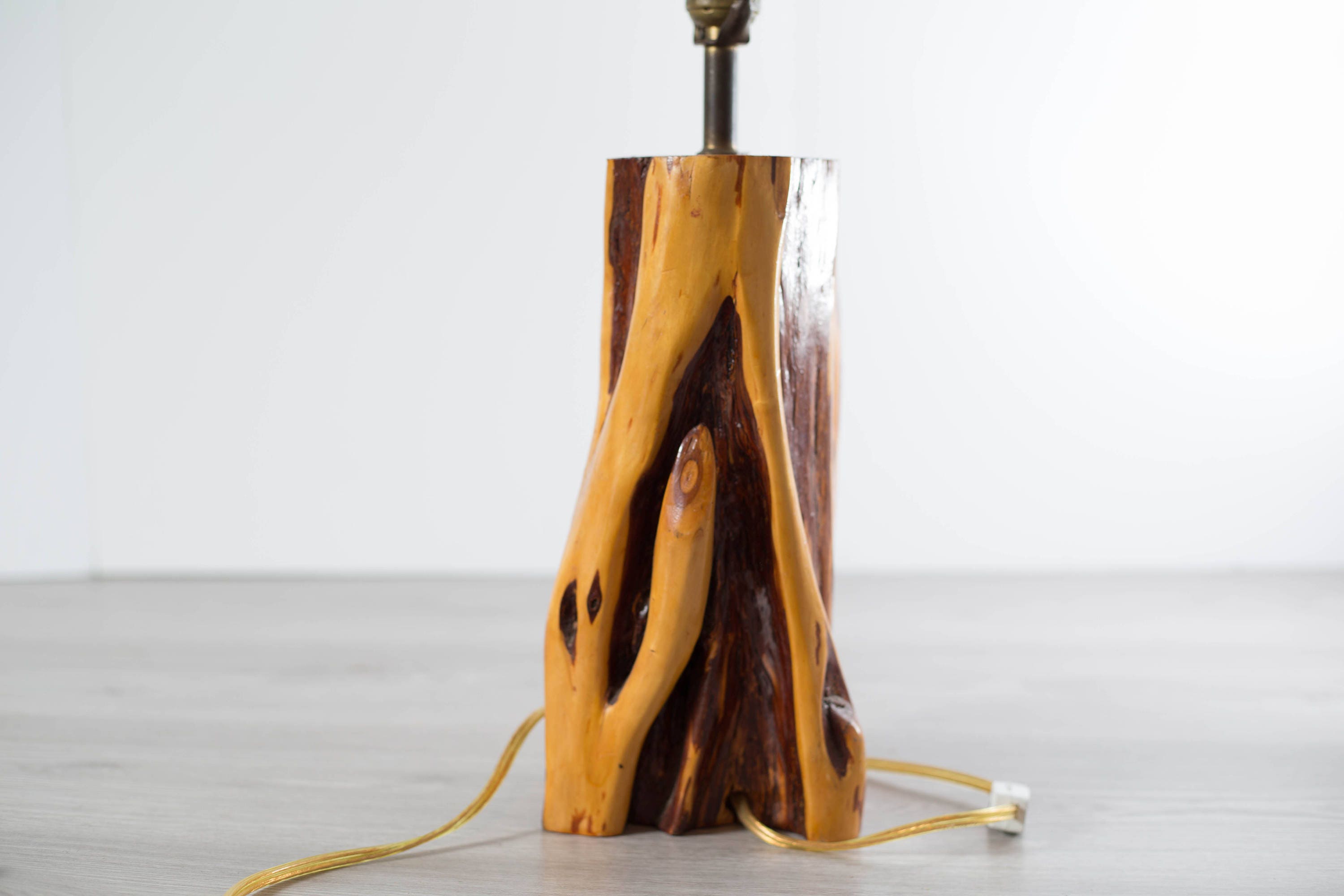 Wood Table Lamp / Vintage Hickory Style Live Edge Wood Stump Accent