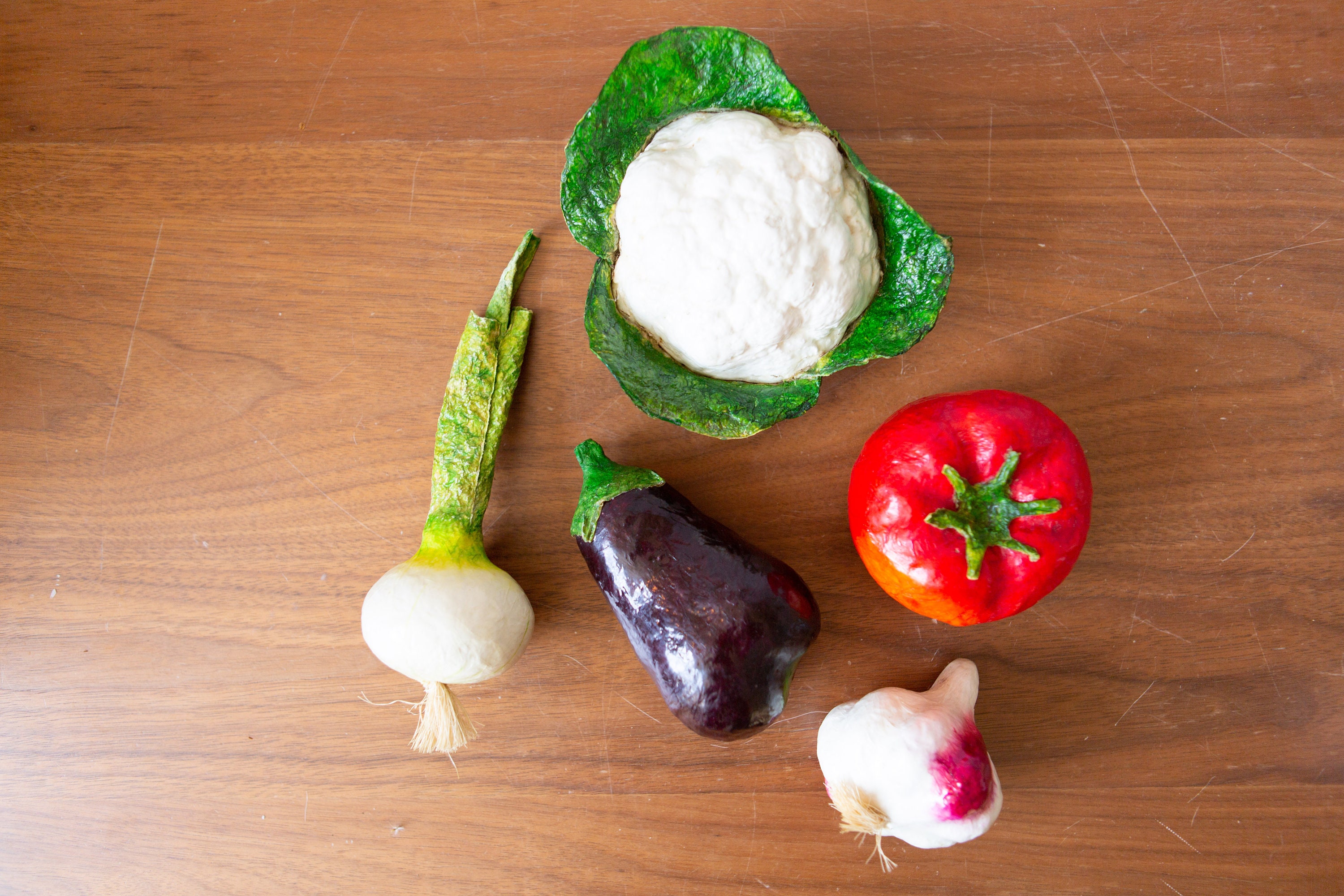 Paper Mache Vegetables 5piece Set of Vintage Handmade Painted Mexican Folk Art Veggies