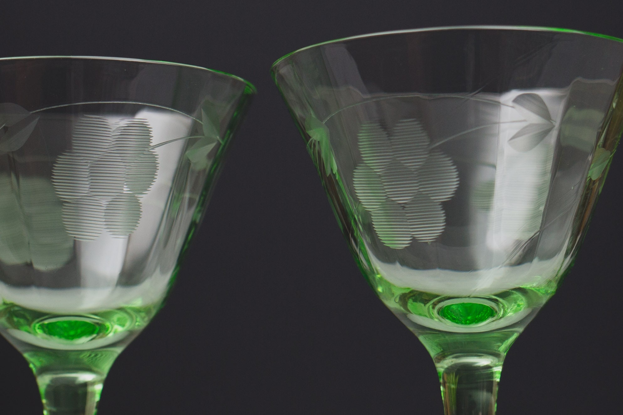 Vaseline Apéritif Glasses 3 Antique Uranium Small Depression Glass