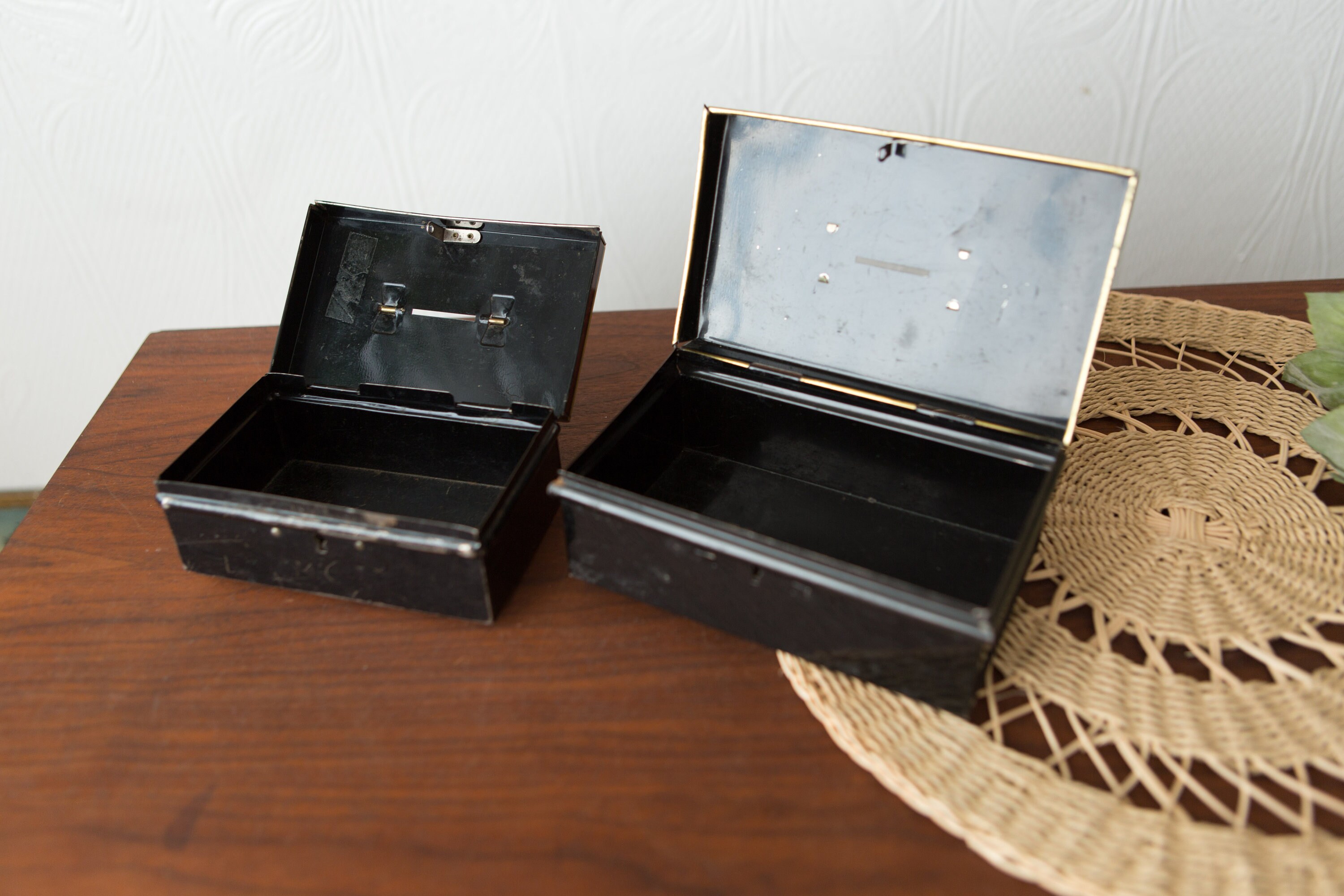 Antique Metal Cash Box Art Deco Gold and Black Banker's Box Coins