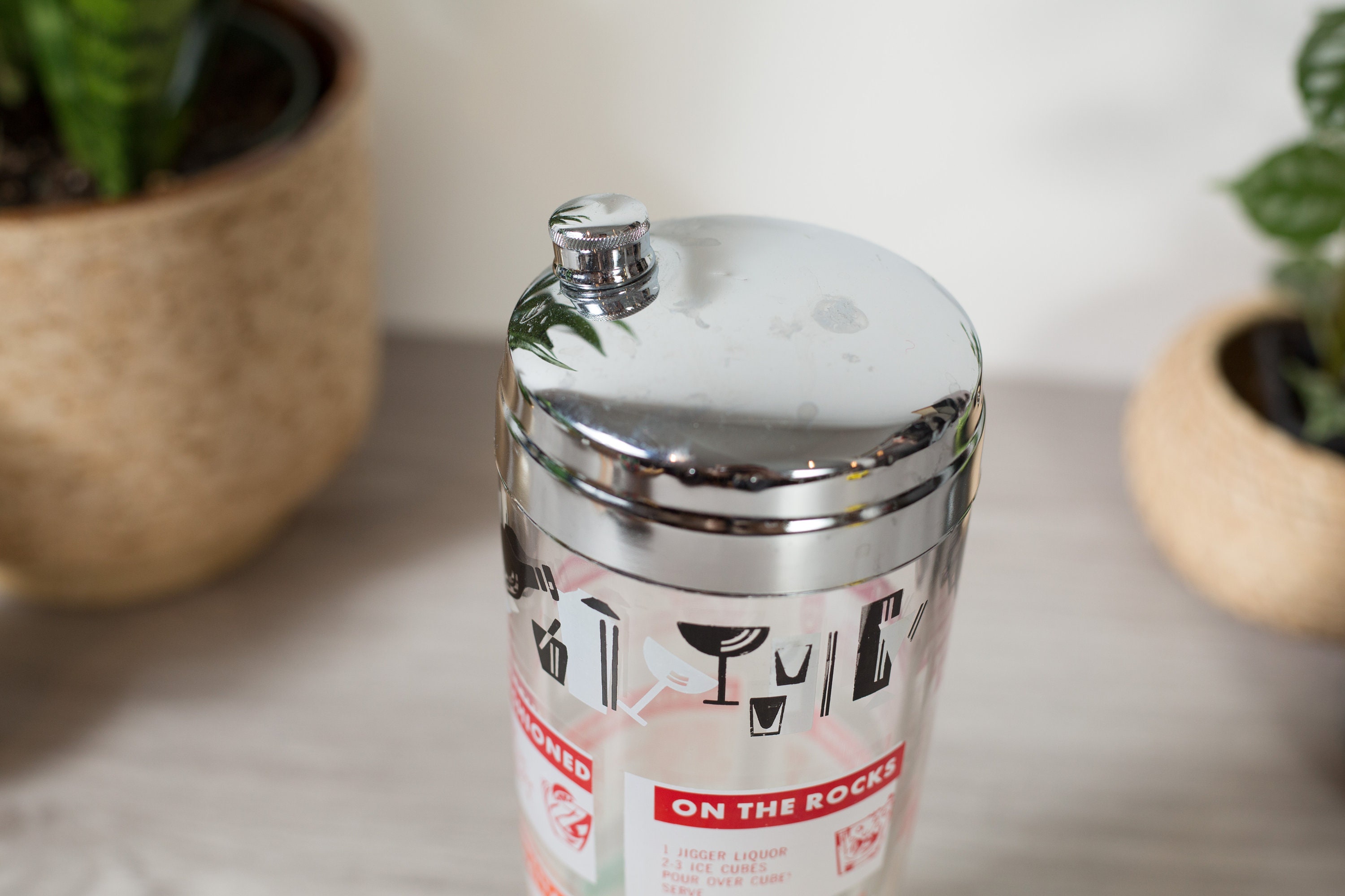 Vintage Cocktail Shaker 1970's Drink Recipe Colorful Barware Glass