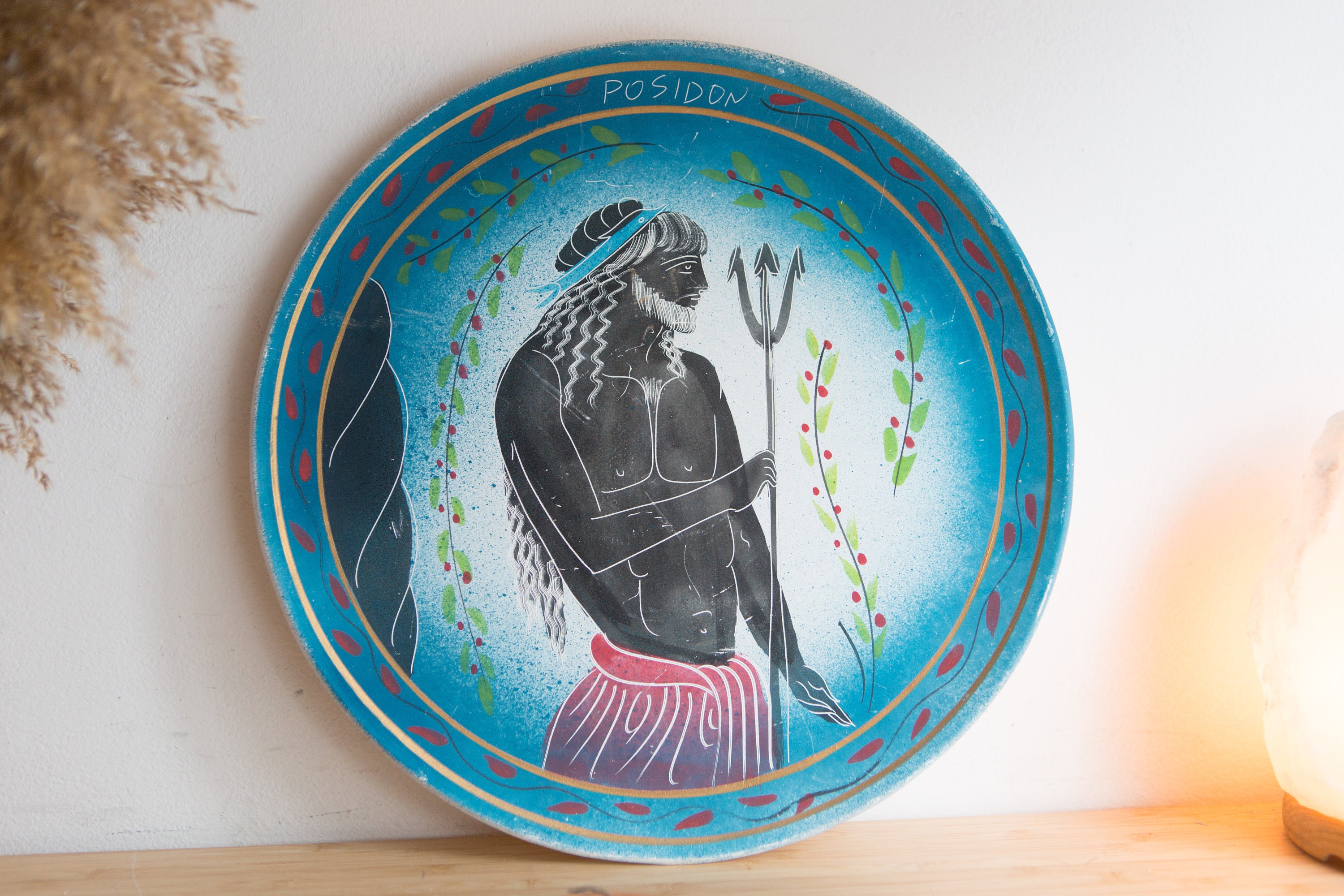 4 Decorative Wall Plates Vintage Greek Gods Style Painted Ceramic