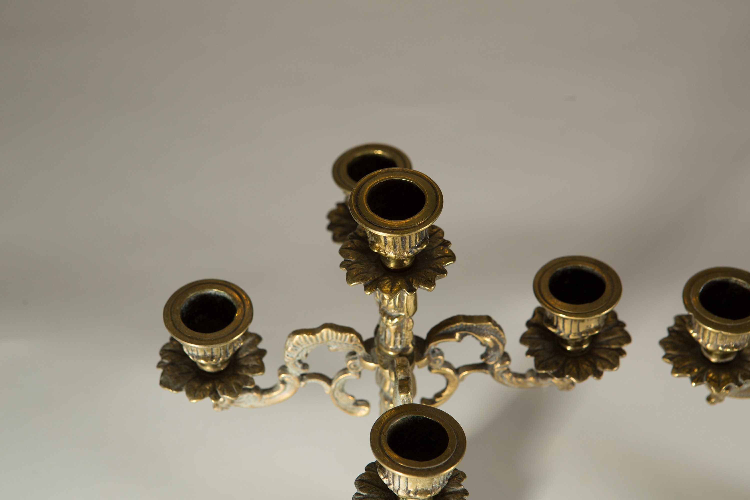 Antique Brass Candelabras Vintage Church Style Candlestick Holders