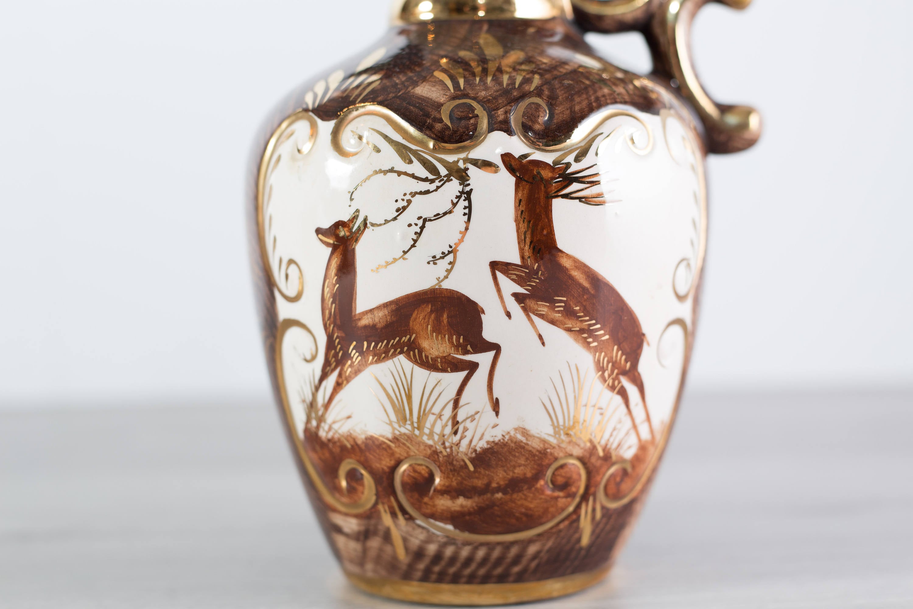 Vintage Decorative Vase / Large Art Nouveau Hand Painted Deer Vase / Belgian Woodsy Vase / Cabin