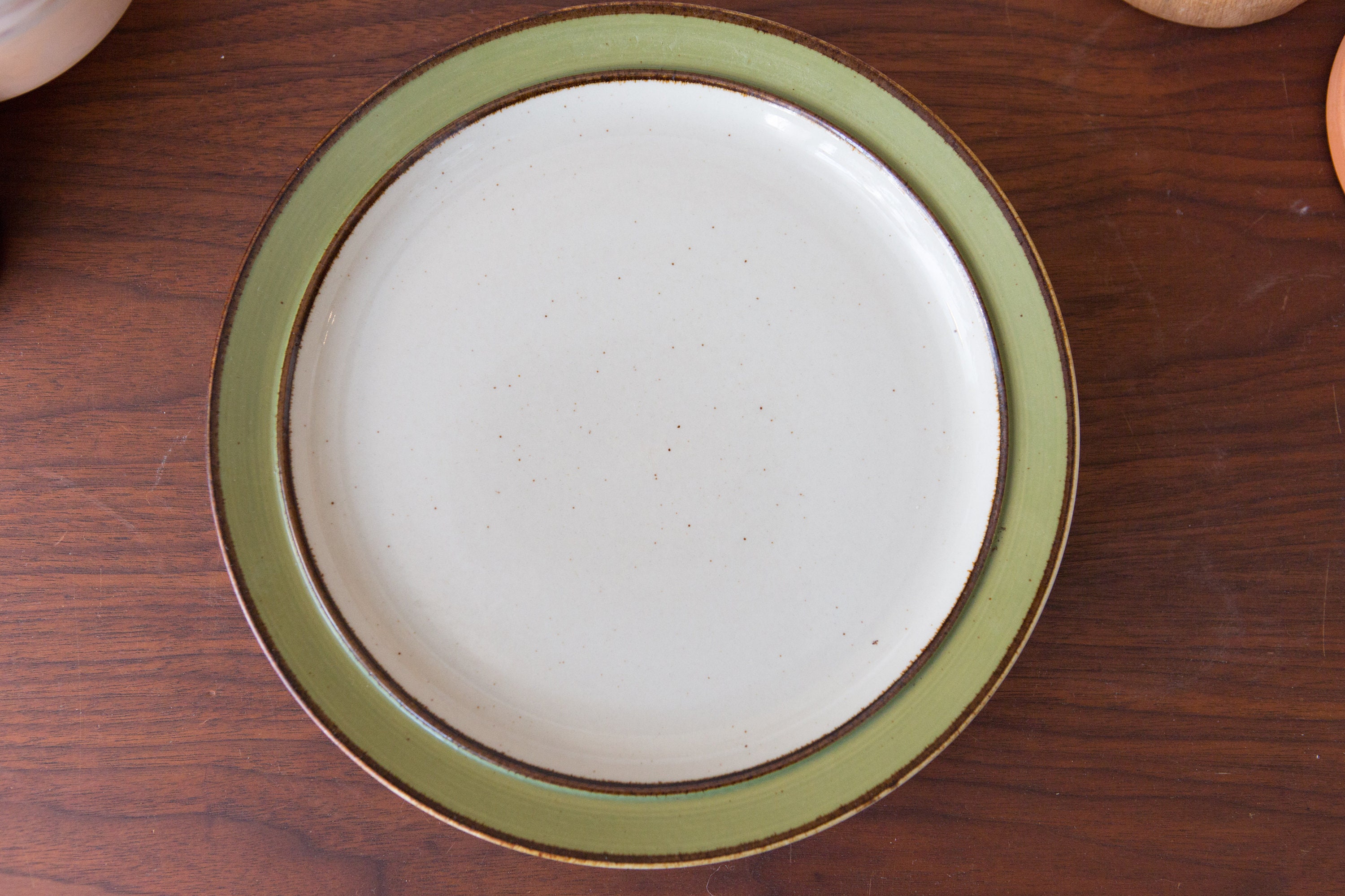 Vintage Dinner Plates / Pair of White and Green Rainbow Stoneware 656