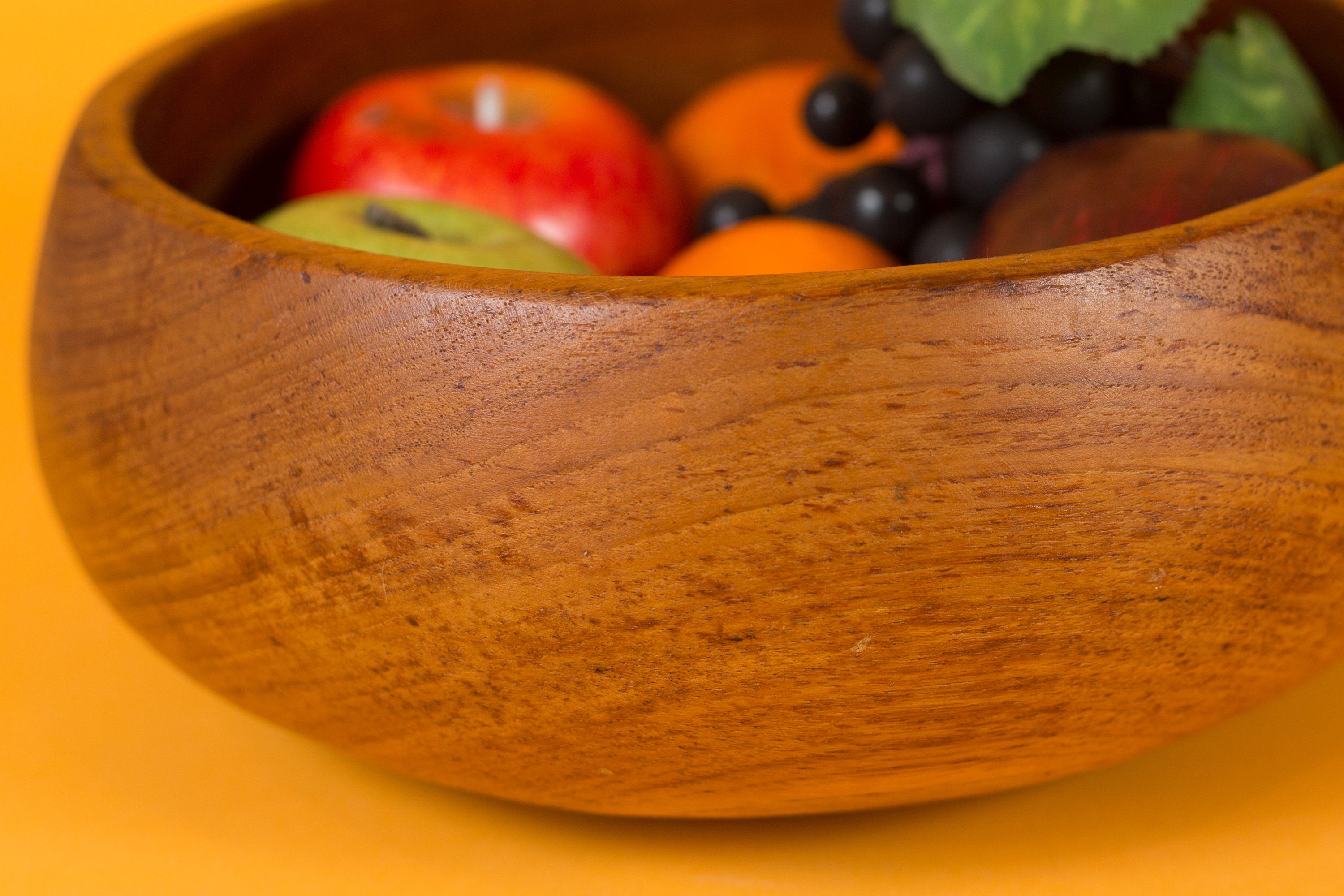 Teak Salad Bowl Vintage Solid Exotic Wood Food Safe Serving Appetizer