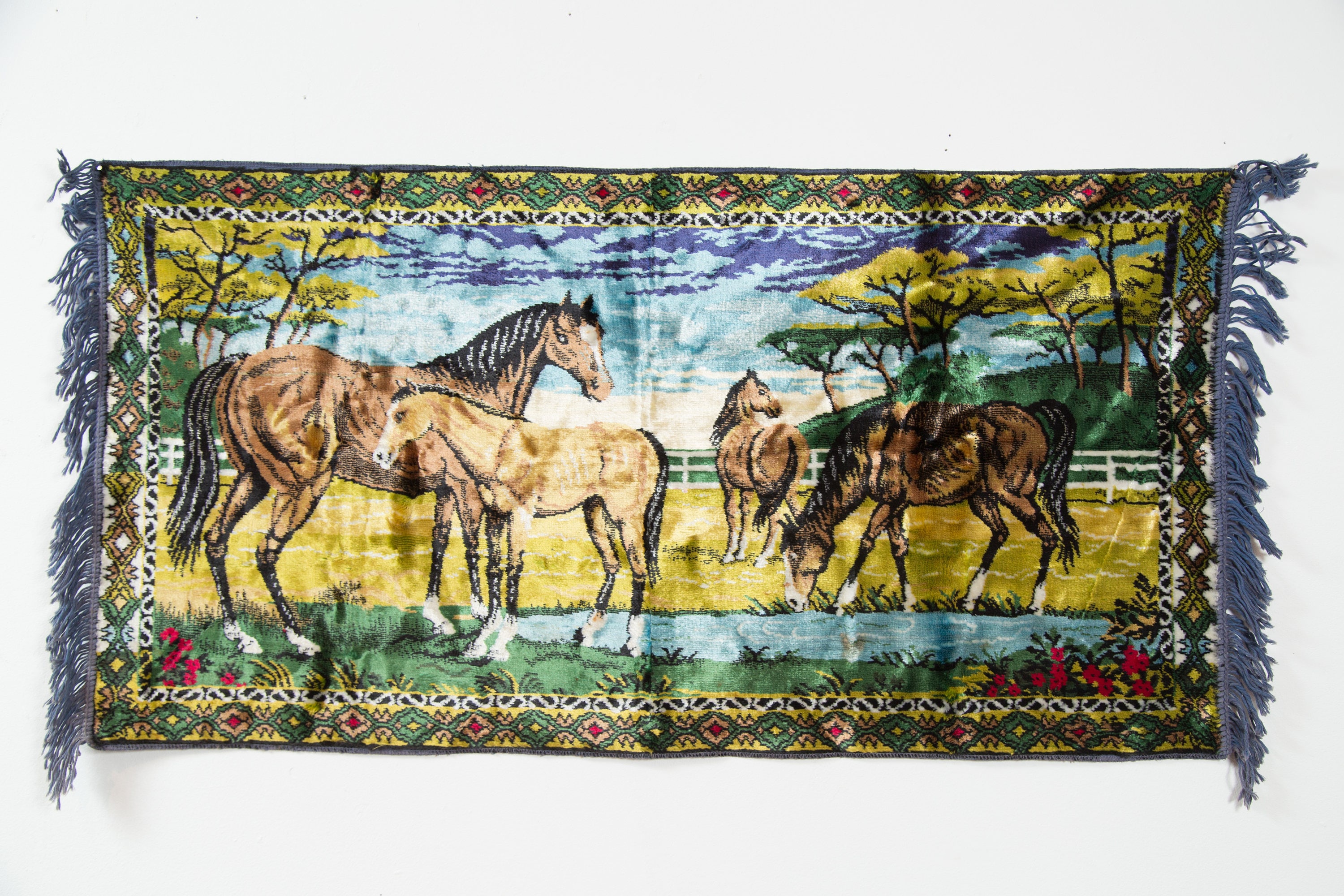 Vintage Horse Tapestry Wall Hanging / 1970's Mid Century Modern