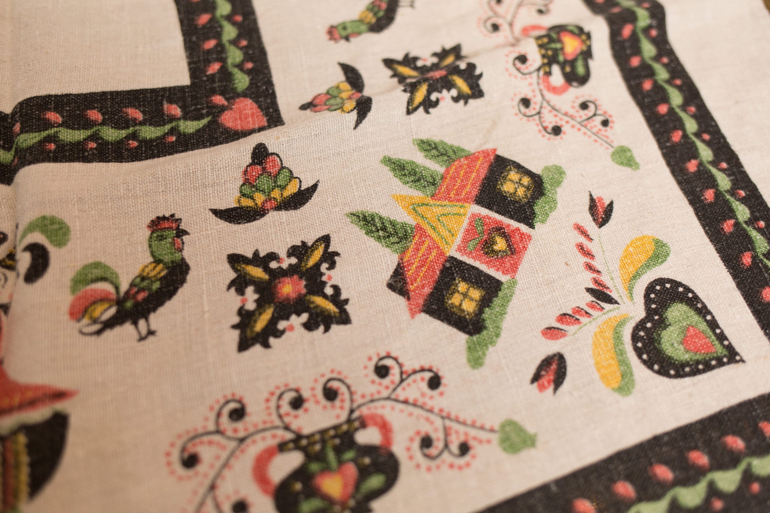 Vintage Dutch Tablecloth Vintage White and Black Mid Century European