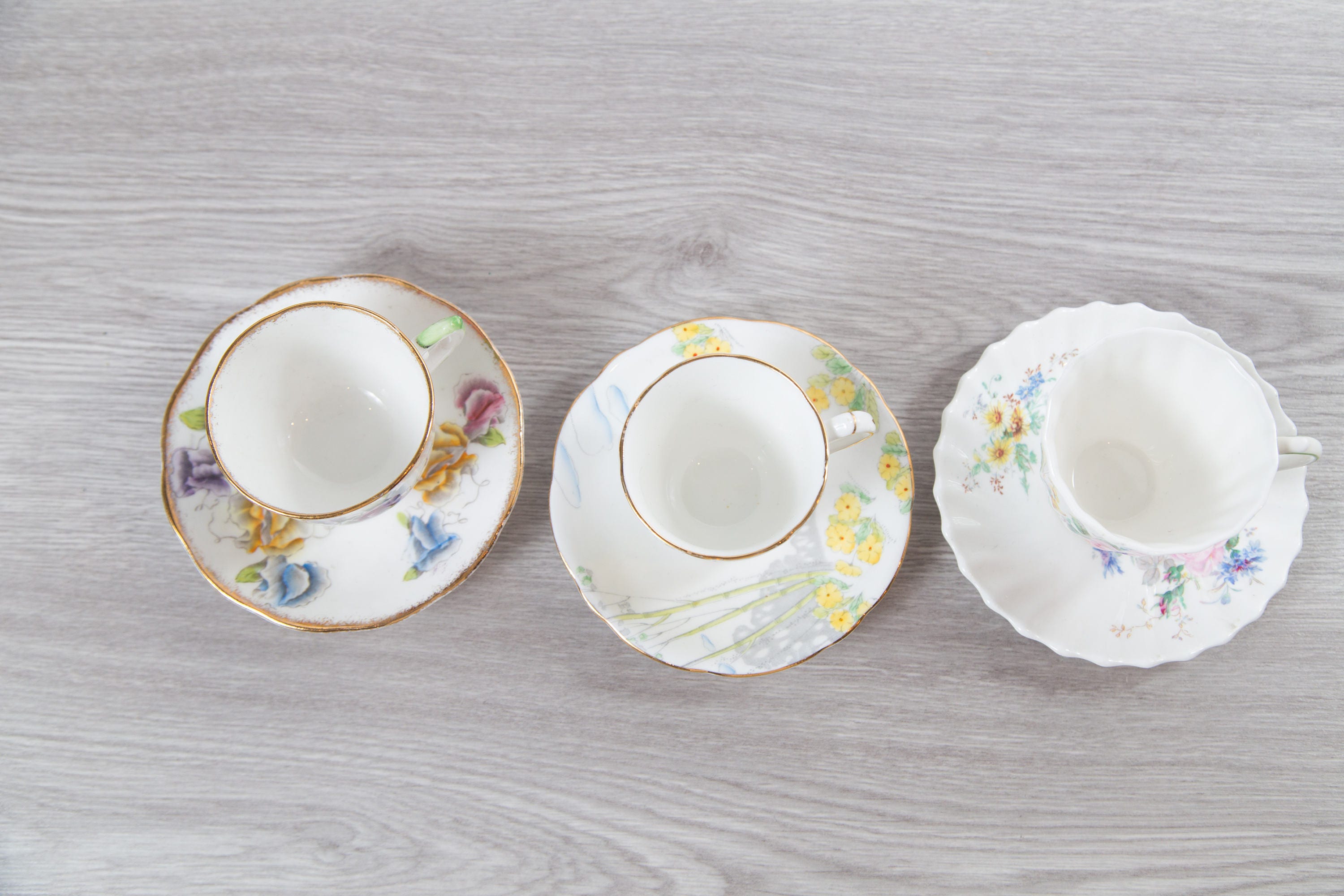 Vintage Mini Teacups Set of 3 Tea Cups and Saucers with Floral