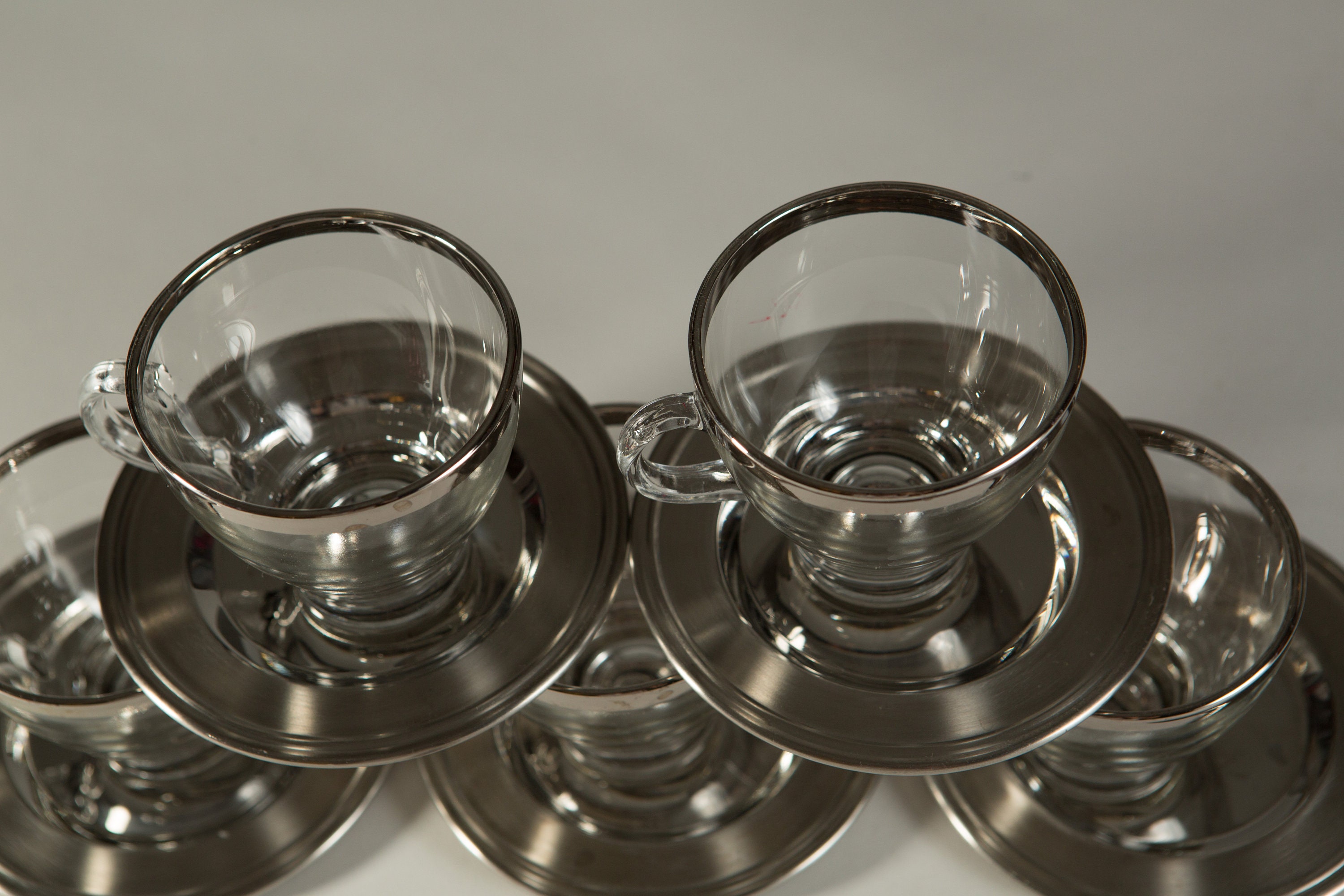 Vintage Glass Mugs with Platinum Rims Set of 5 Demitasse Coffee or