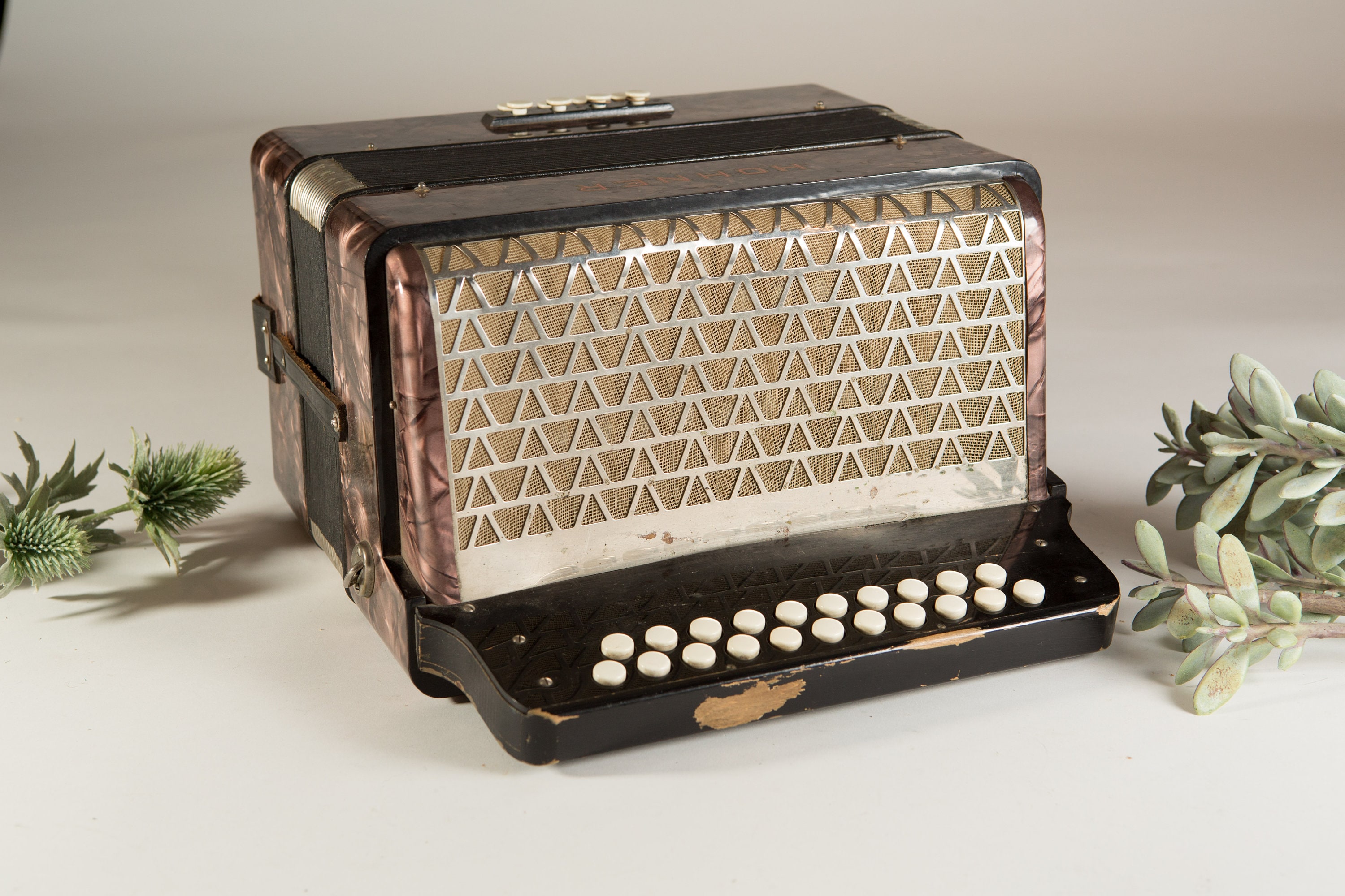 Hohner Accordion Vintage Purple Marbled Working Folk Musical Instrument