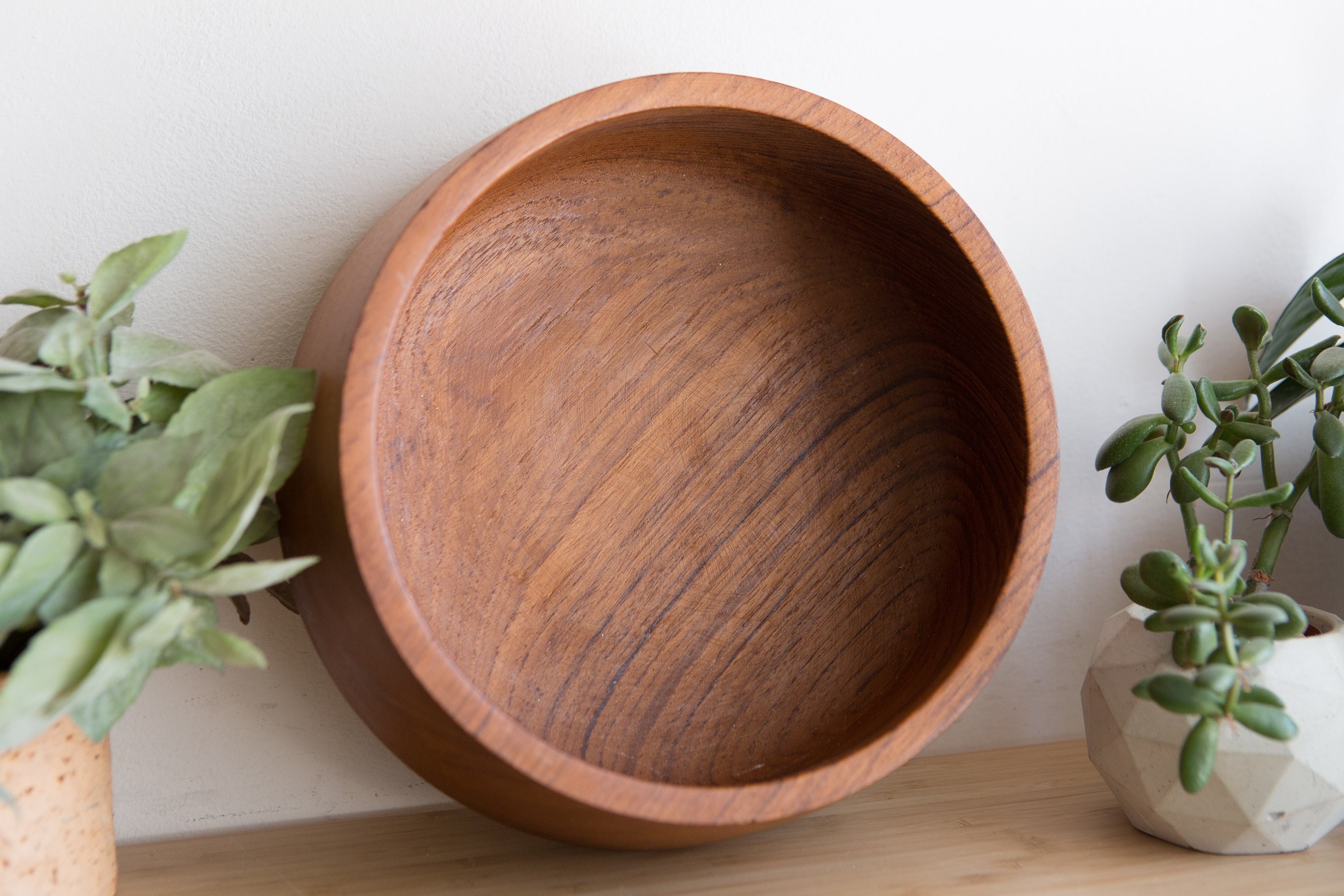 Teak Salad Bowl Vintage Solid Exotic Wood Food Safe Serving Appetizer