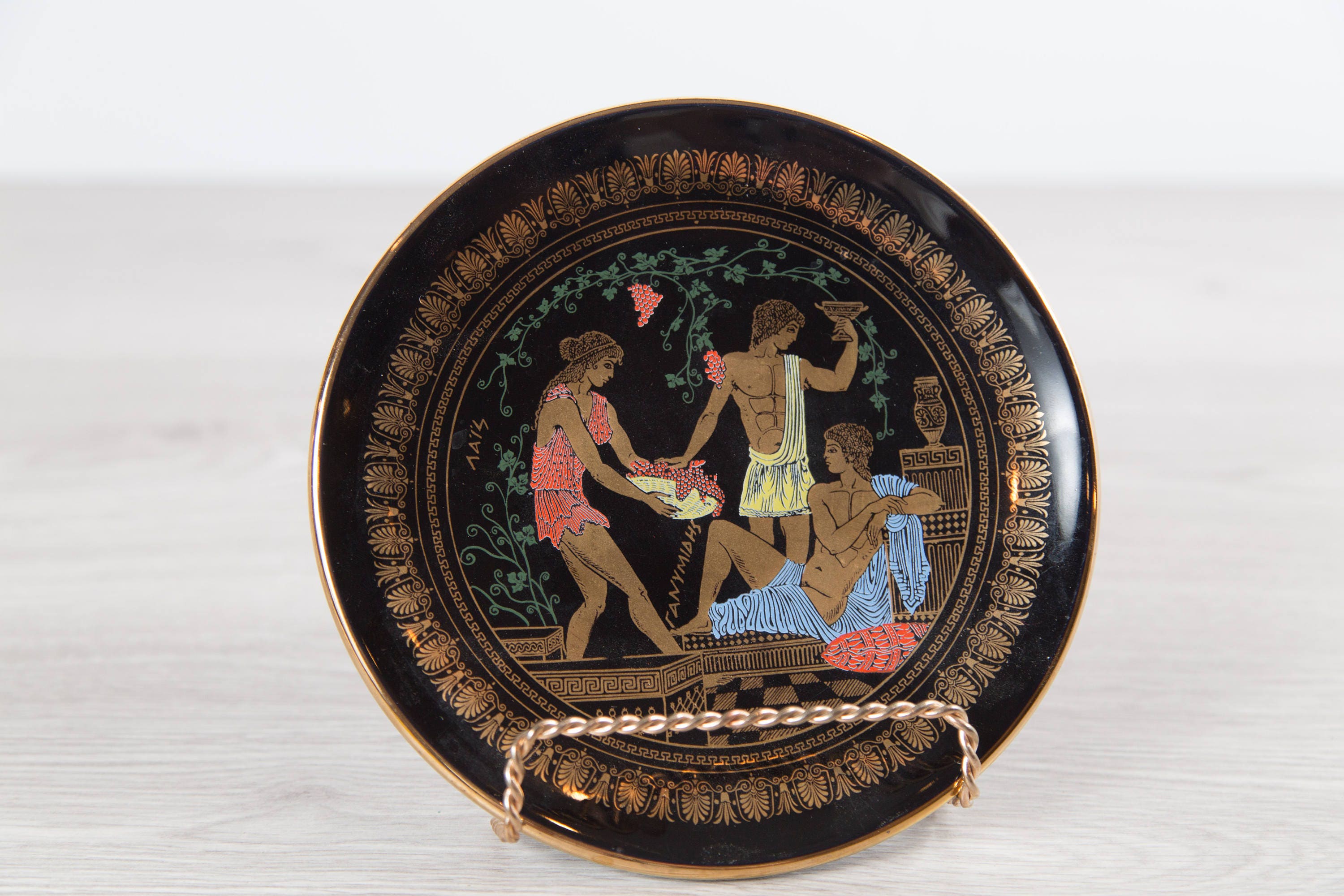 Olympia Greece Plate / Black and Gold Decorative Wall Plate with