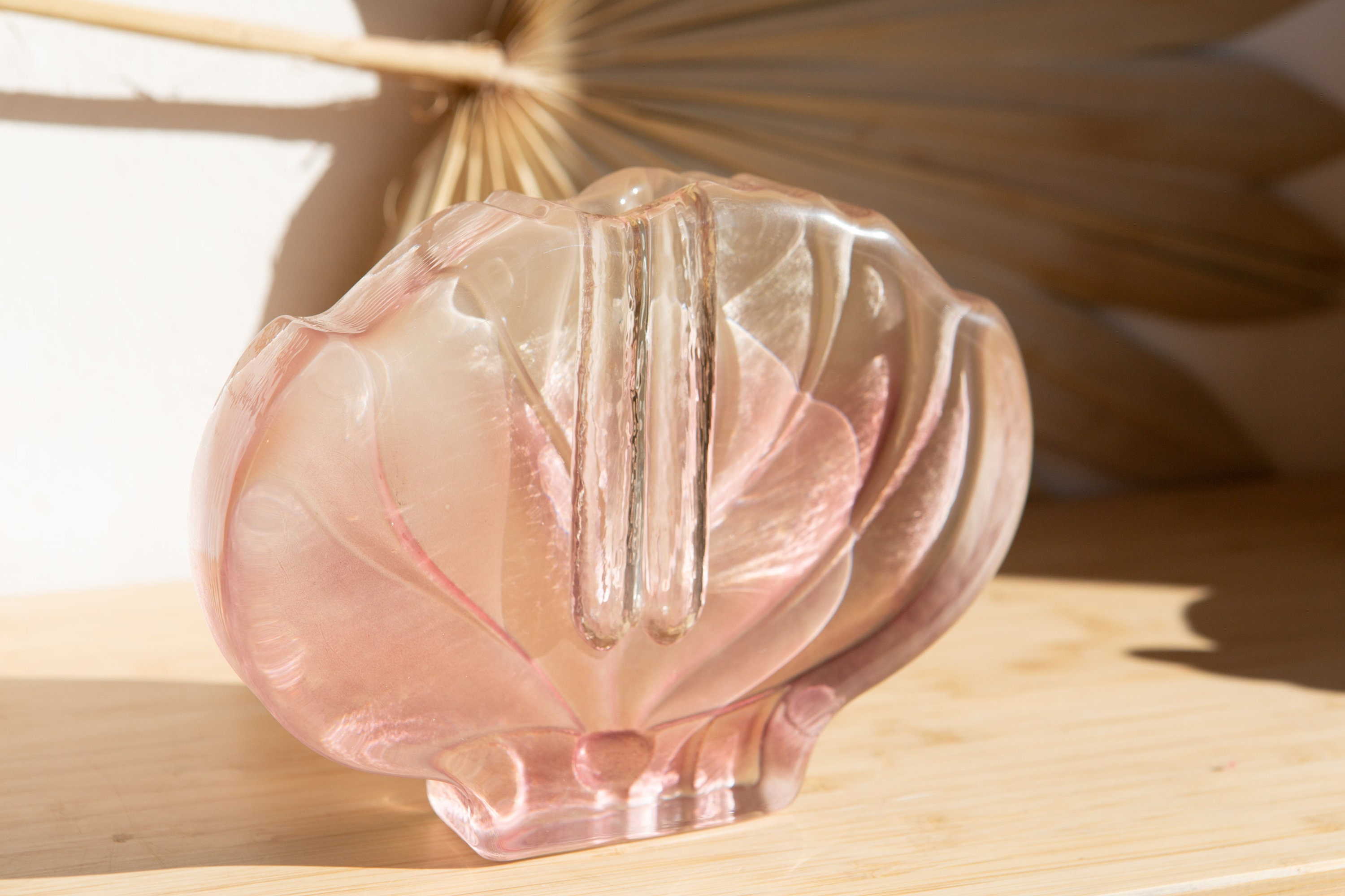 80's Pink Glass Bud Vase Vintage Art Deco Style Tulip Flower Shaped