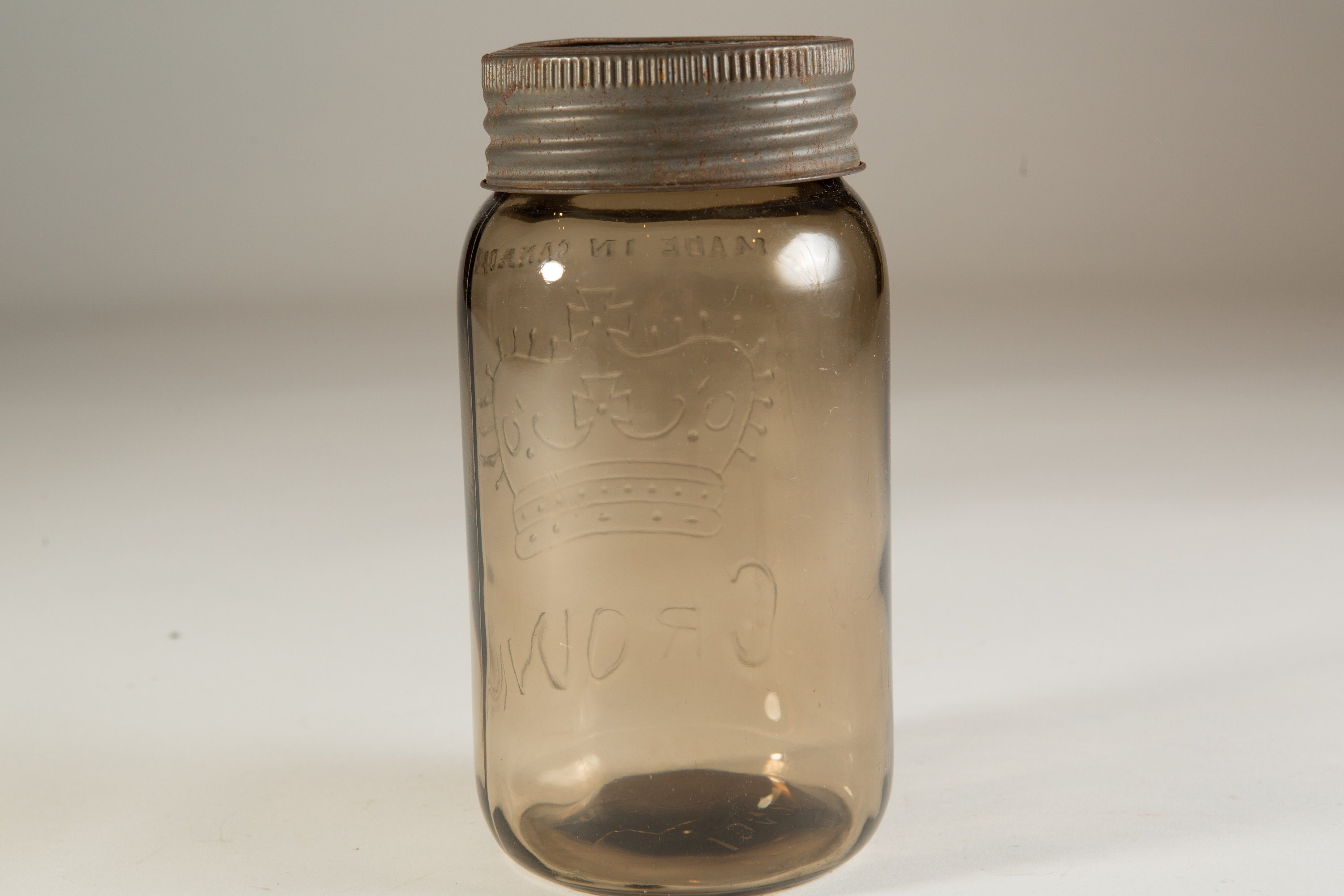 1940's Crown Canning Mason Jar with Brown Tinted Glass (Made in Canada) Farmhouse Decor Quart