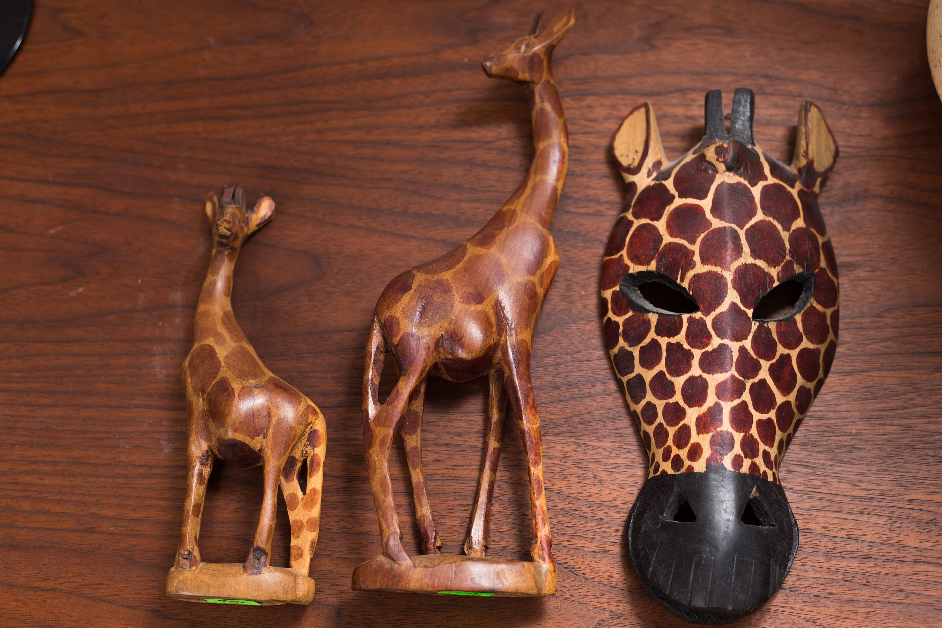 African Wood Carvings 2 Giraffe and 1 Mask Hand Carved and Painted