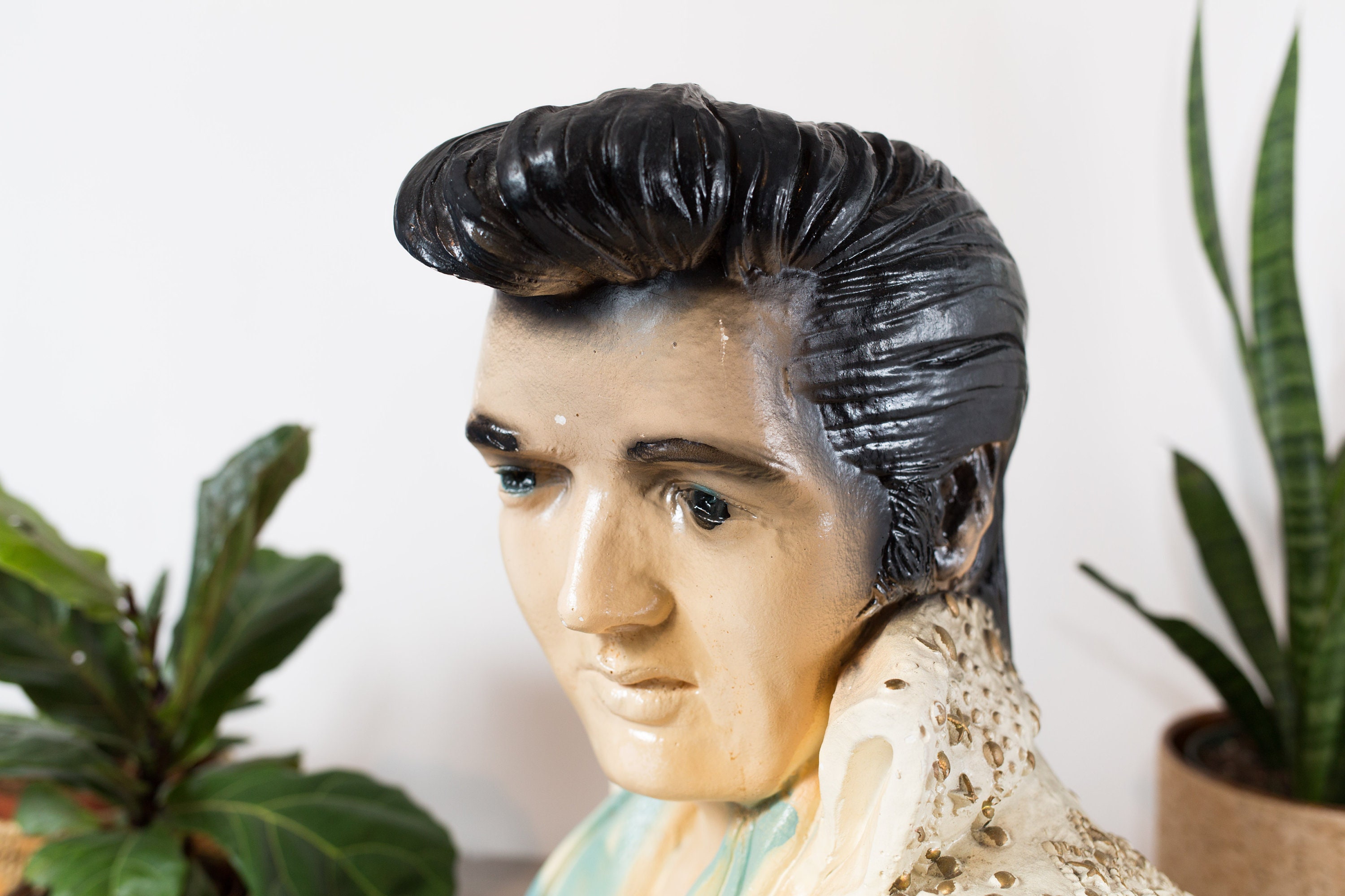 Ceramic Elvis Bust Statue Vintage Retro Art Deco Life Size Statue