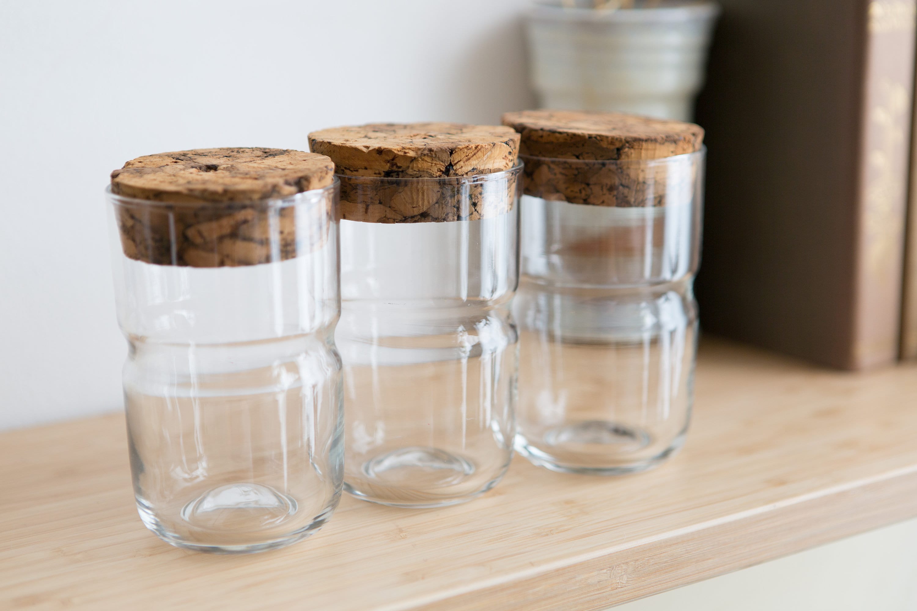 Vintage Glass Jars with Cork Lids and Aperitif Glasses French Style
