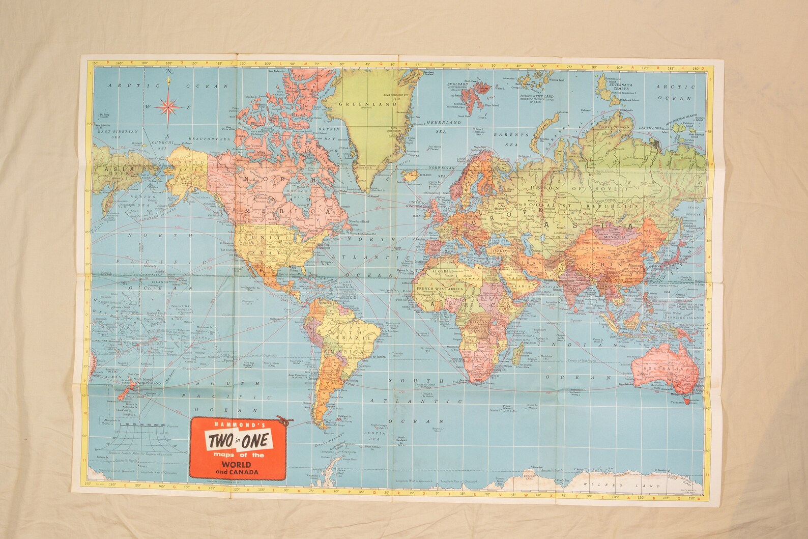Vintage Hammond's 2in1 Map of the World and Canada Etsy