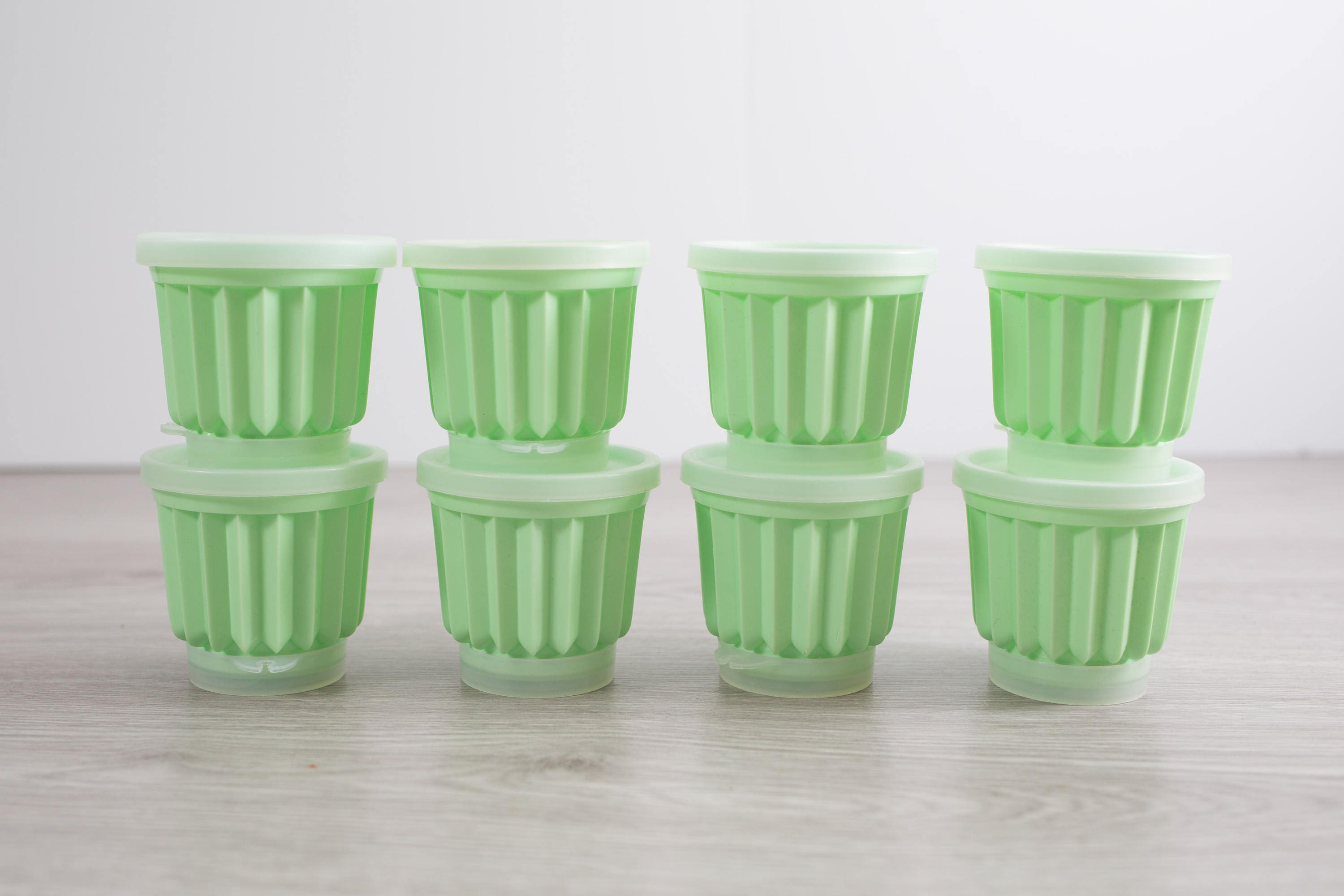 Vintage JellO Mold Set of 8 / Mint Green 1960's Kitsch Round Jello Maker