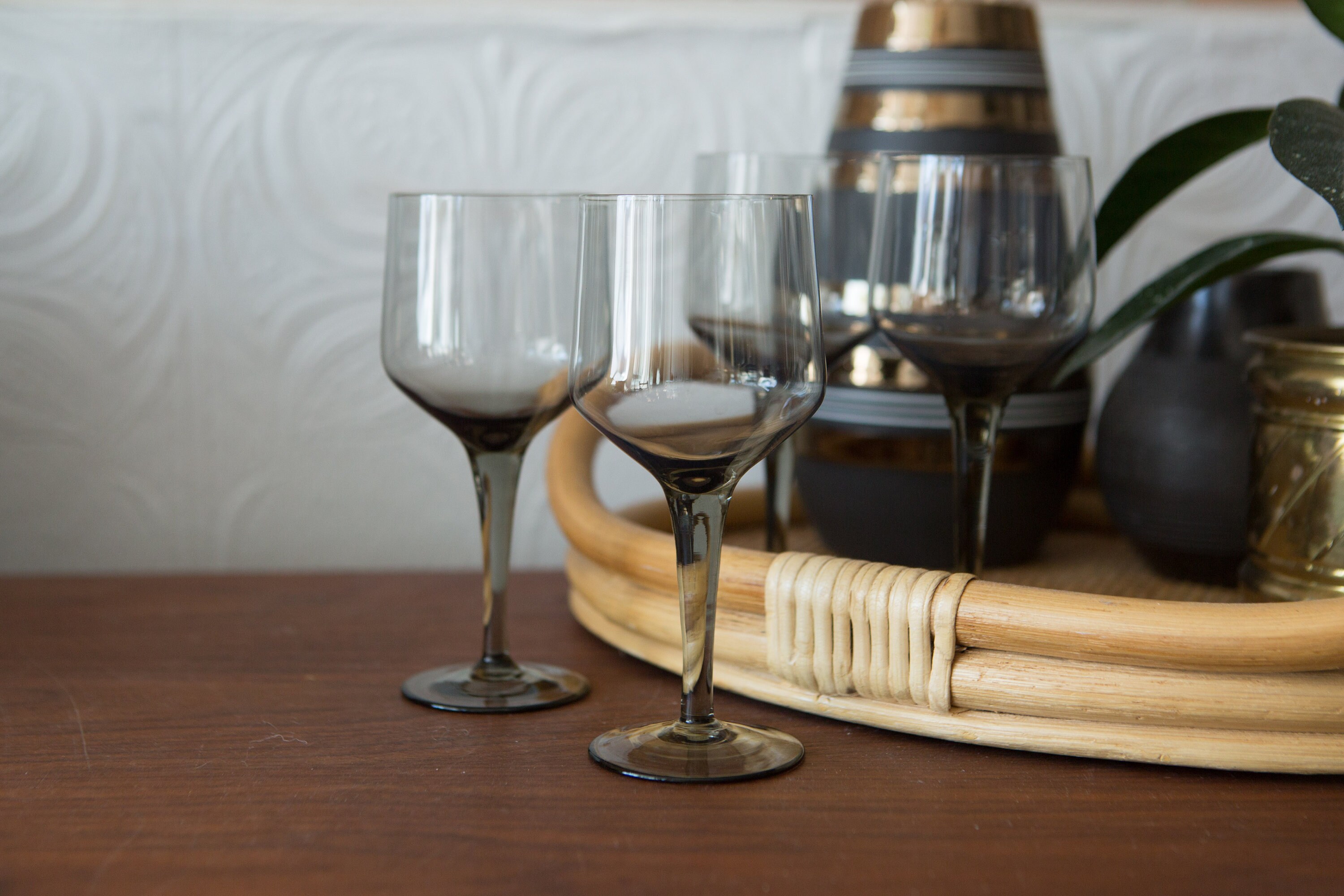 10 Smoke Grey Wine Glasses Set of Vintage 8oz Small Orrefors Rhapsody