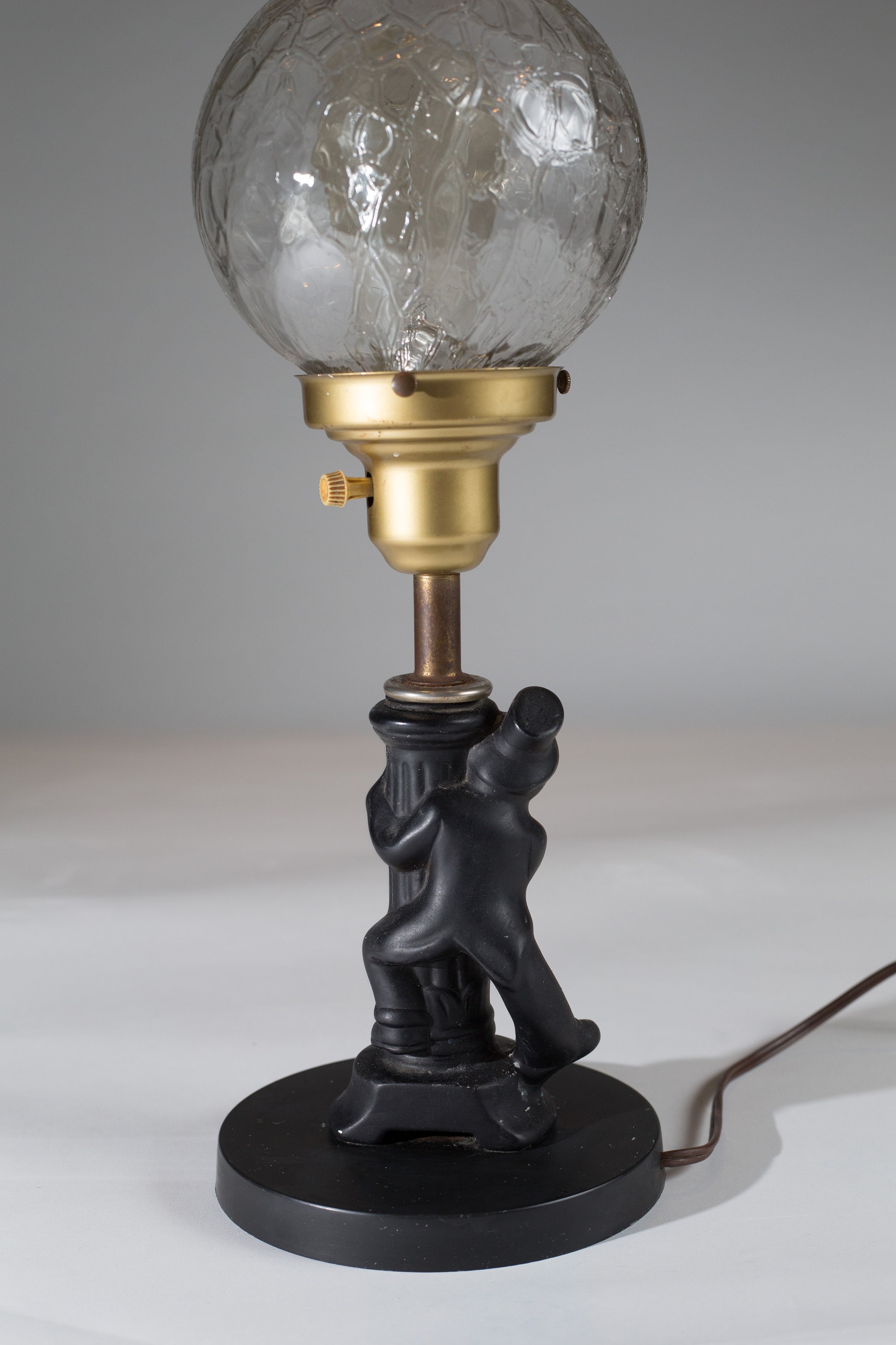Figural Bedside Lamp Drunk Man in Suit and Top Hat Gripping Pole