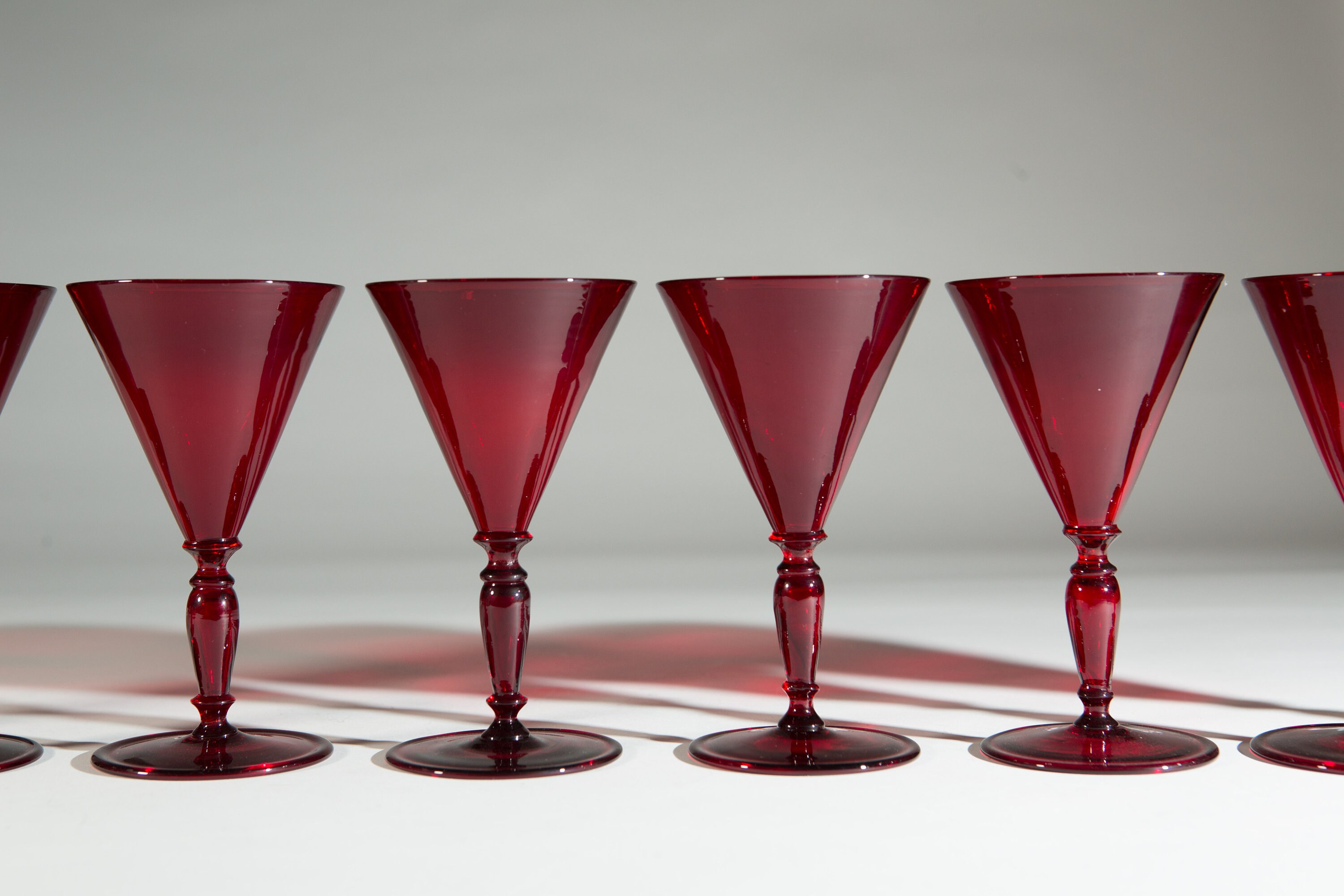 8 Red Wine Glasses 1800's Antique Bristol 6oz Art Deco Stemware