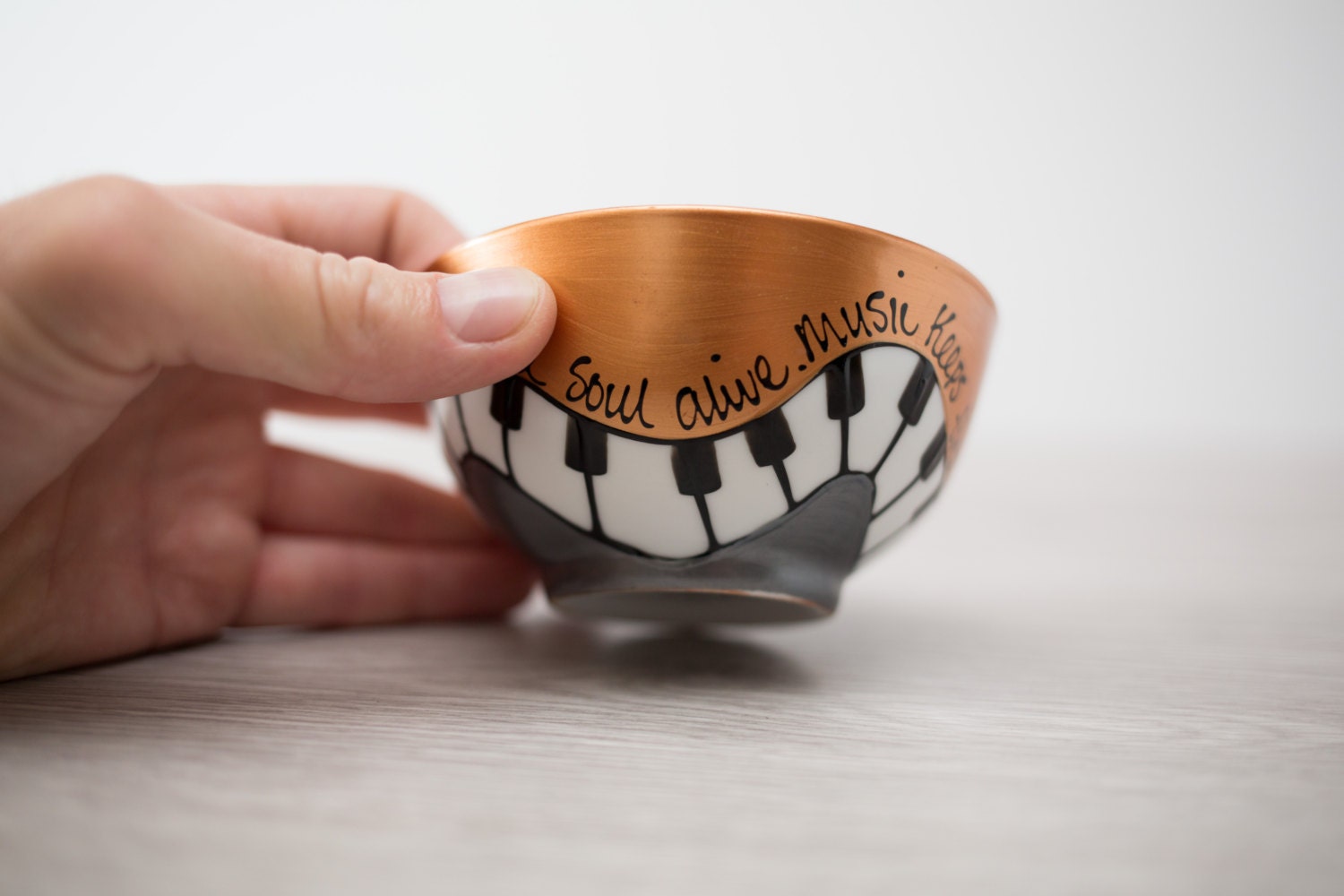 Hand Painted Piano Keys Bowl with Music keeps the soul alive / Copper