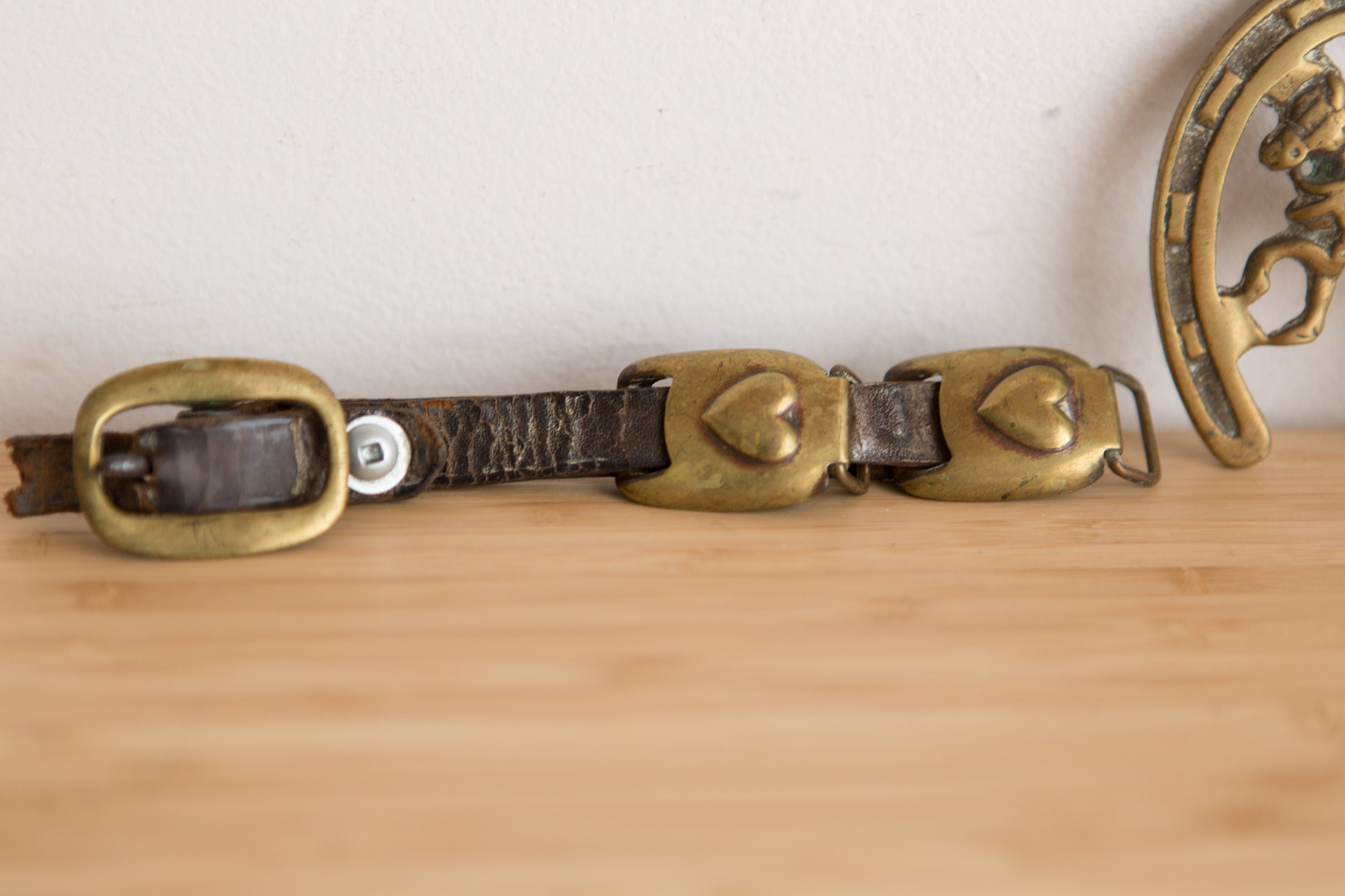 Vintage Brass Horseshoes and Leather Strap Lion Mane Buckle Head