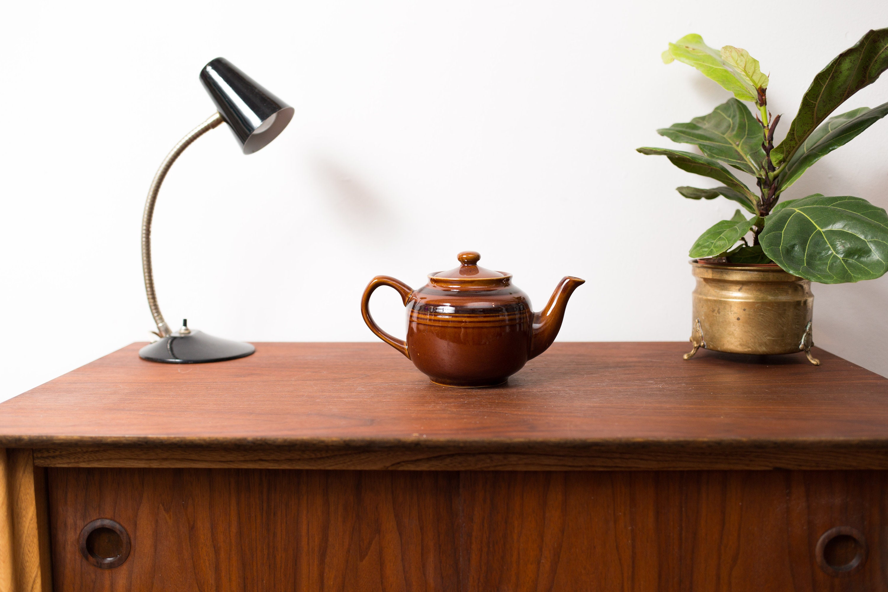 Vintage Ceramic Coffee Pot 1960's Brown Earth Tone Striped Coffee Tea Pot