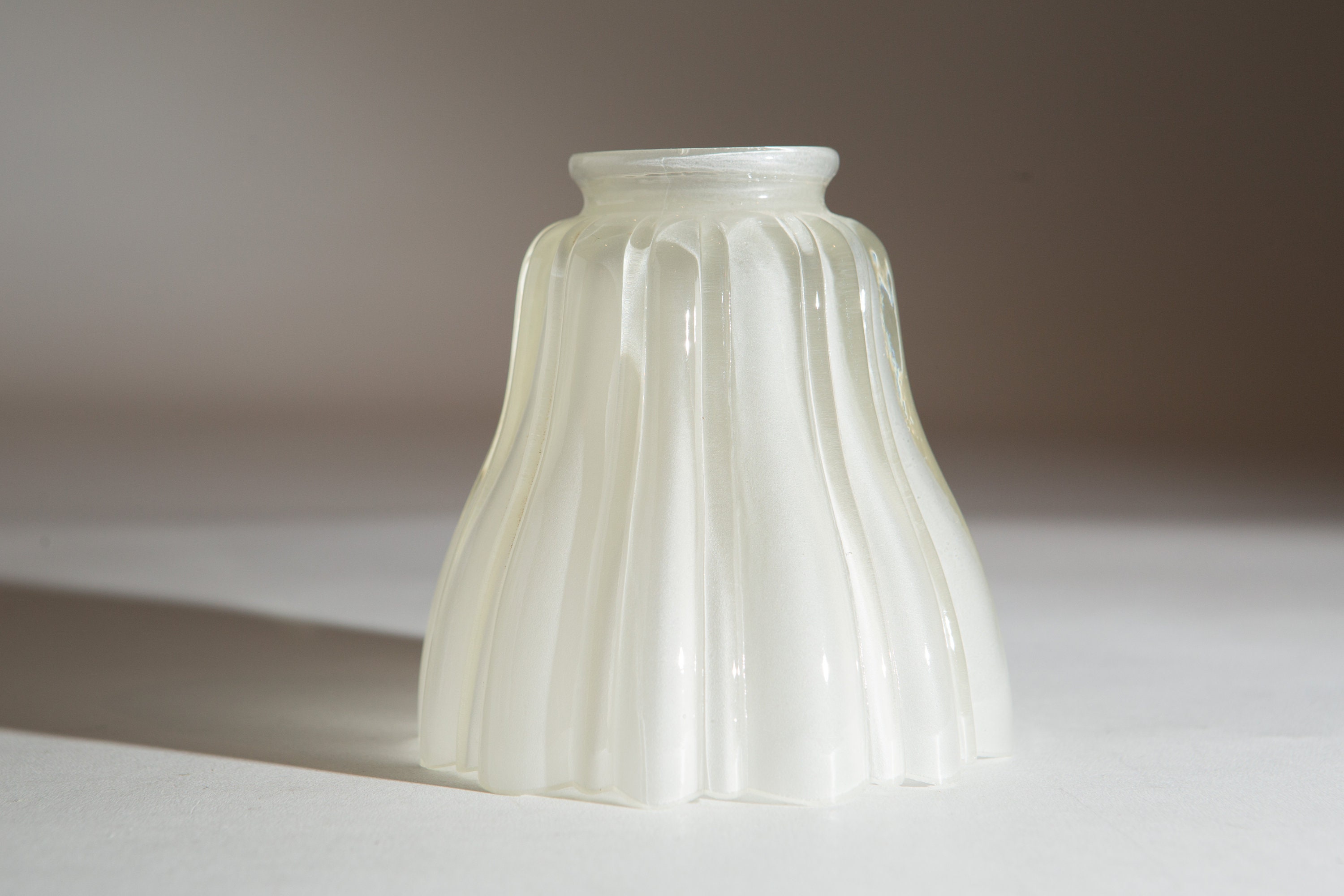 Vintage Glass Shade Translucent Frosted Ruffled / Pleated Glass