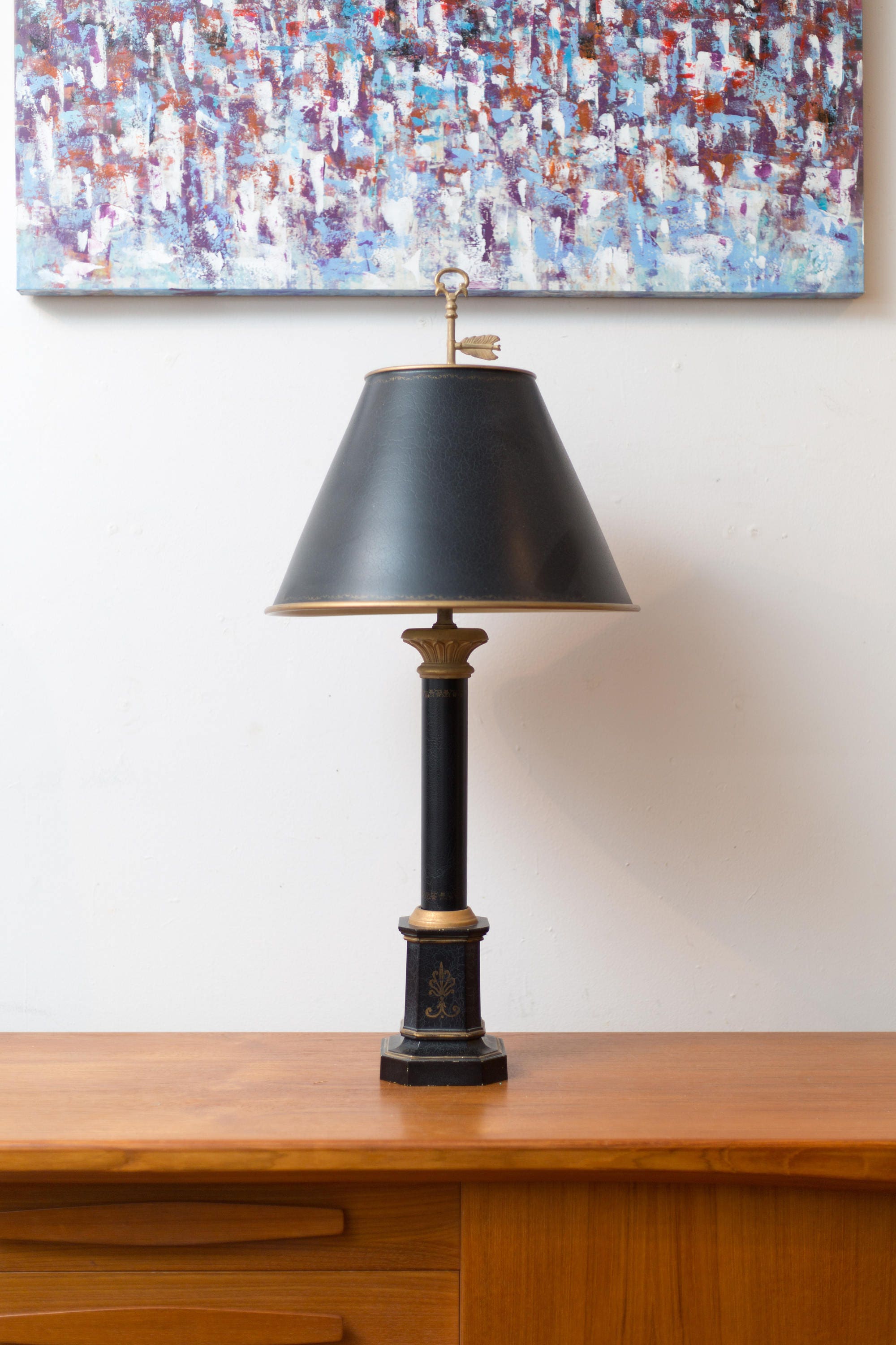 Black and Gold Accent Lamp / Vintage Mid Century Hollywood Regency Accent Lamp / Florentine