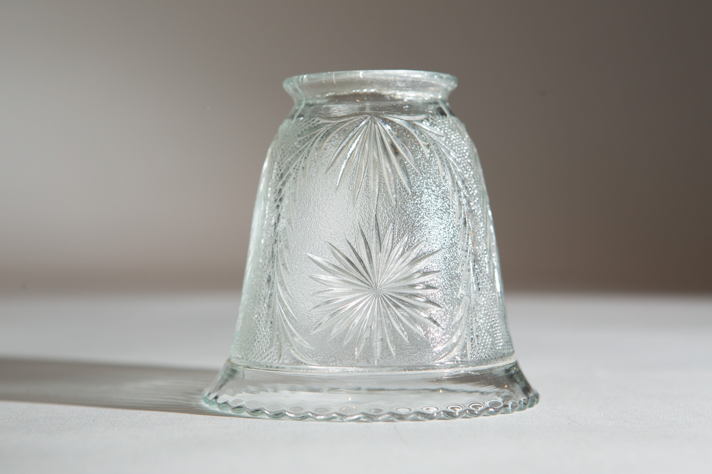 Vintage Glass Lamp Shade Clear Bell Shaped Pressed Glass Pendant