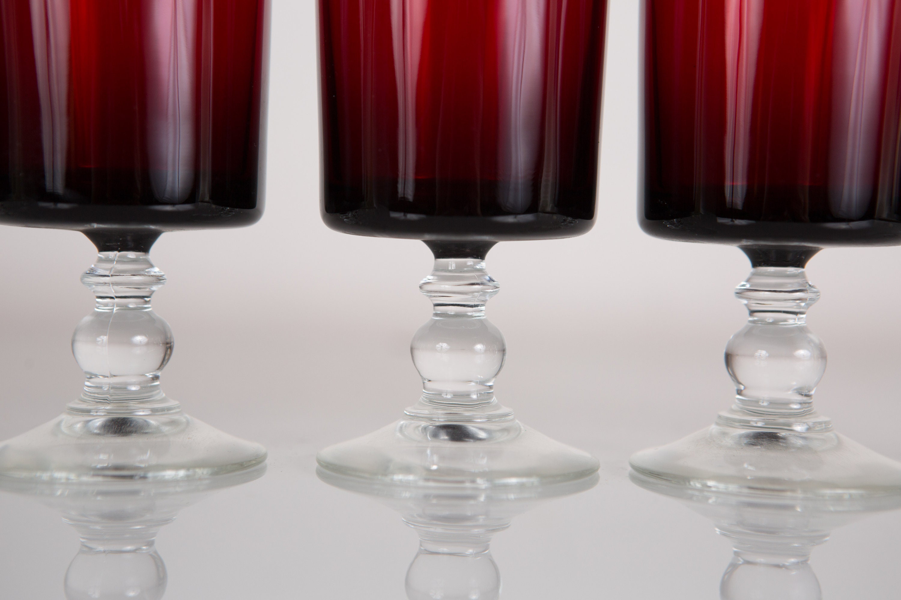 6 Luminarc Cavalier Ruby Red Stemware Glasses with Bubble Stem 4