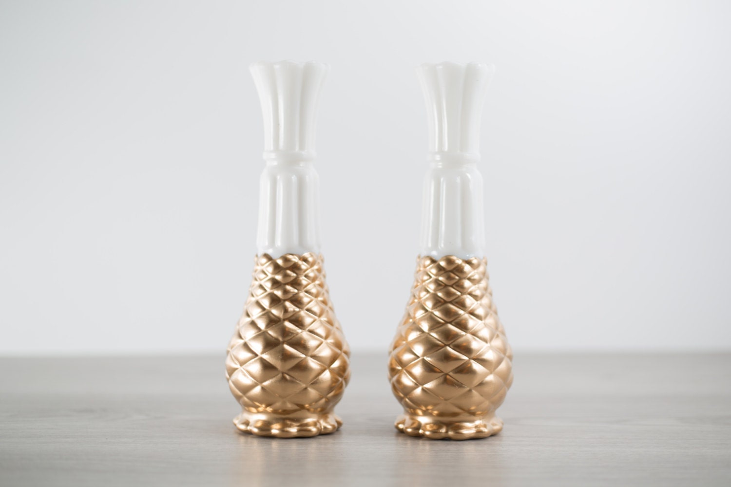 Gold Dipped Vintage Pineapple Milk Glass Vase with Geometric Shapes