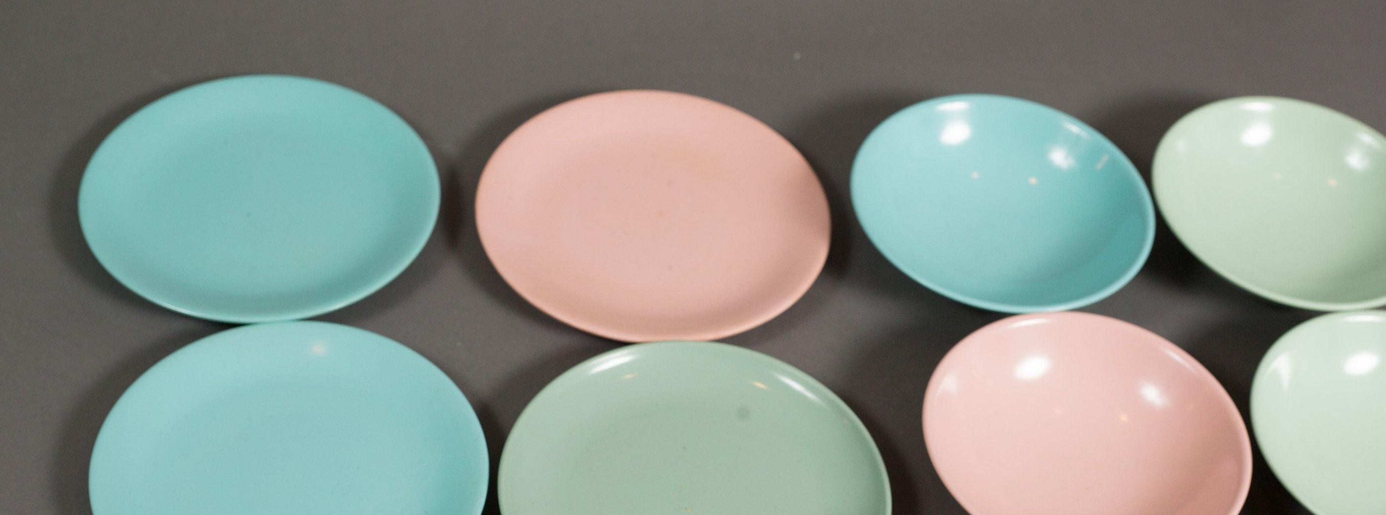 Vintage Melmac Plates and Bowls Lournay Melmac 8 Set of Blue, Pink, Green Dinnerware Dinner