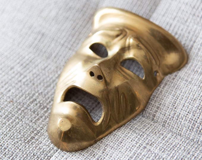 Vintage Brass Mask - Gold Colored Wall Hanging Face - Mid Century Modern Minimalist Decor - Mother's Day Gift - Theatre Actor Gift
