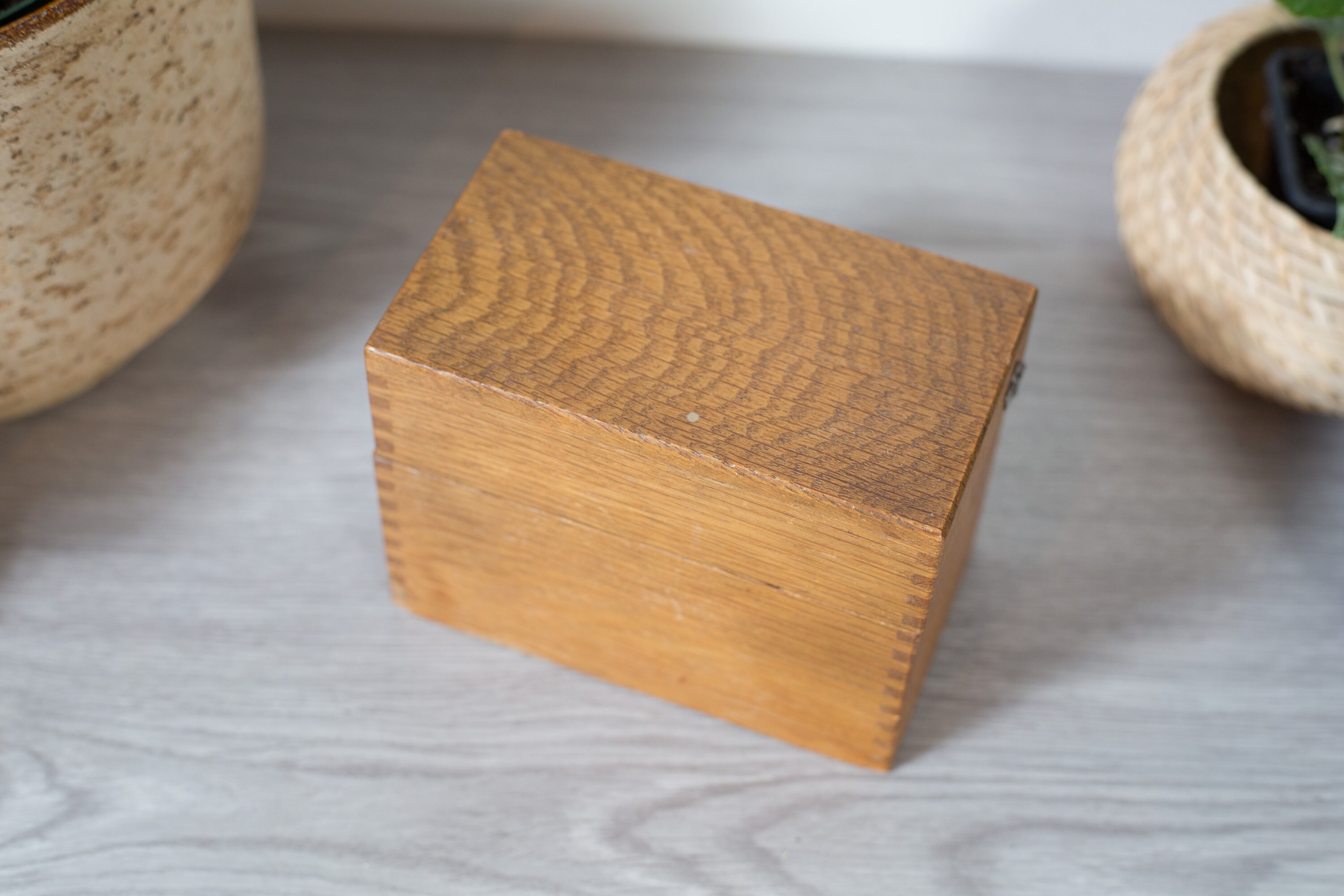 Vintage Wood Recipe Box Vintage Oak Wood Grain Finger Joint Box Mid