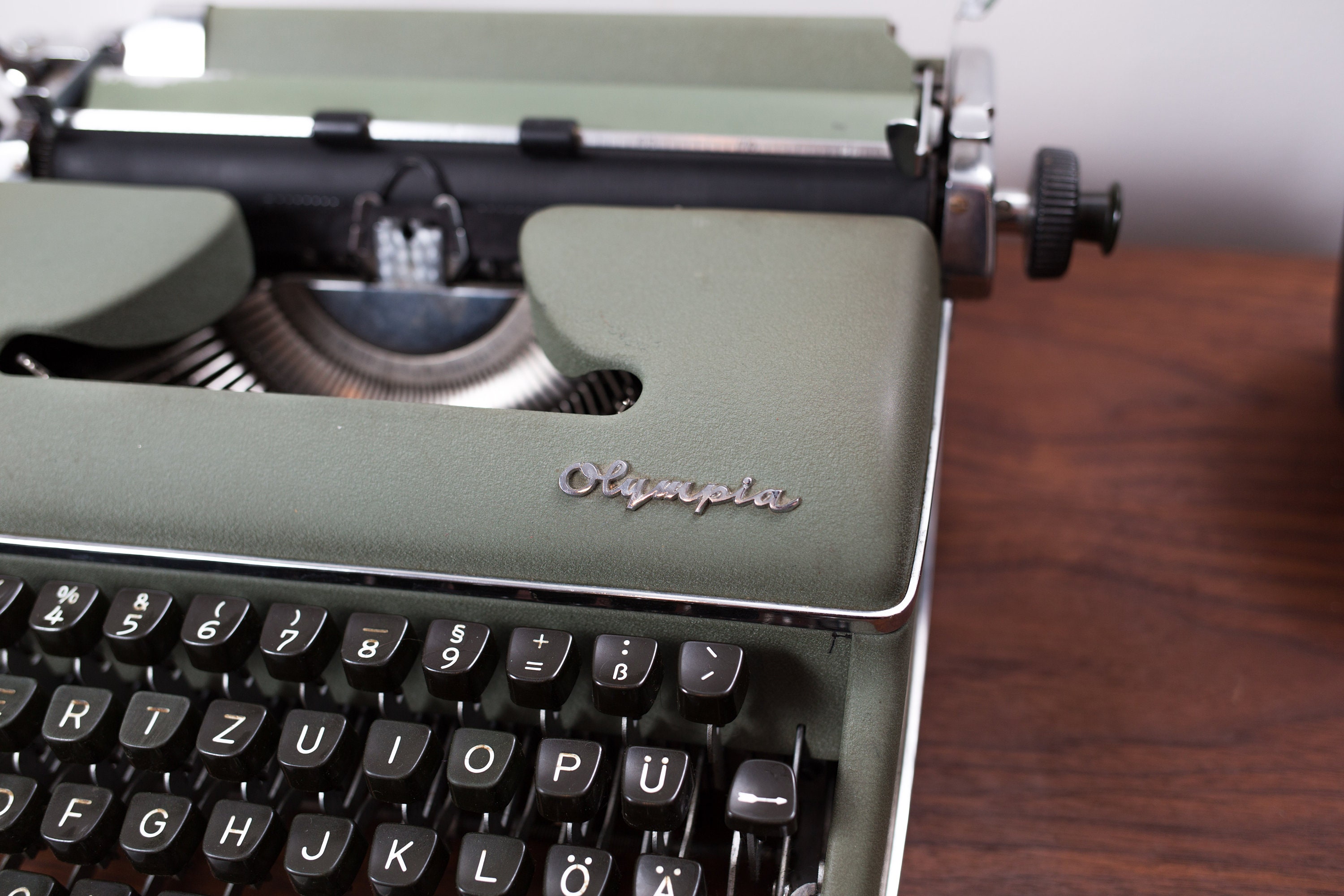 Vintage Olympia Typewriter WORKING Army Green Typewriter Made in