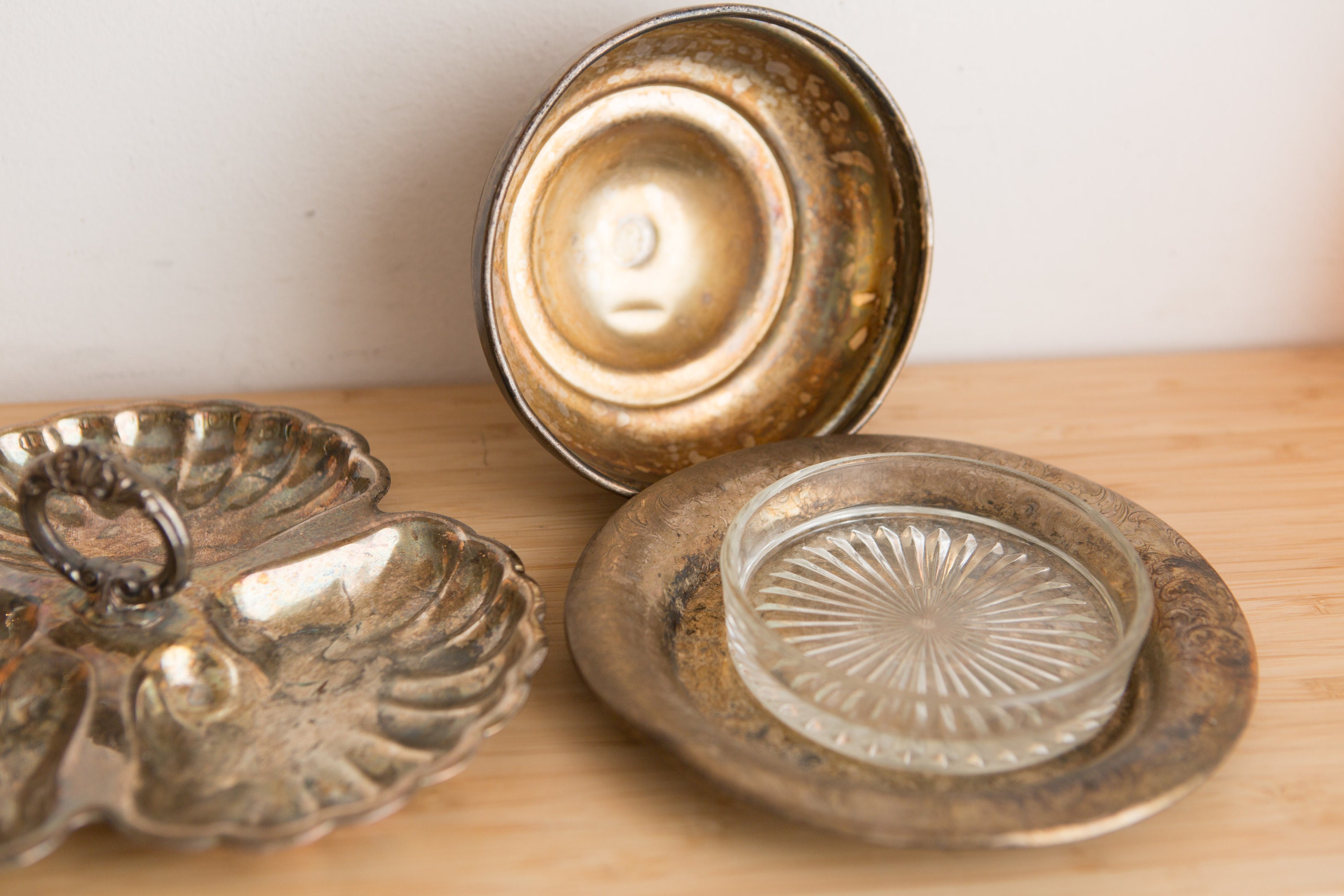 Vintage Silver Plated Trays - Shell Shaped Pilgrim Platter and WM