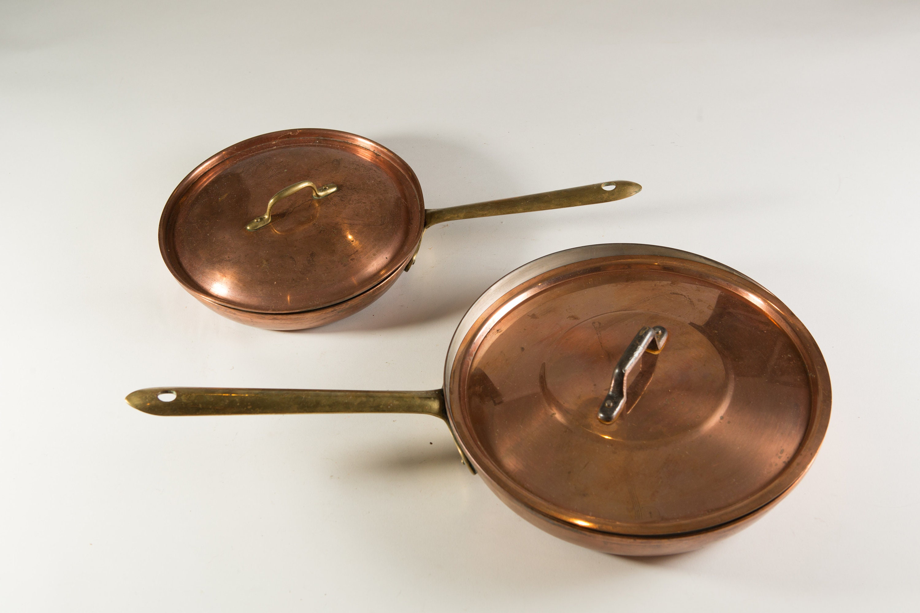 Vintage Copper Pan with Brass Handles Cooking Frying Pan French Country Decor Baker's