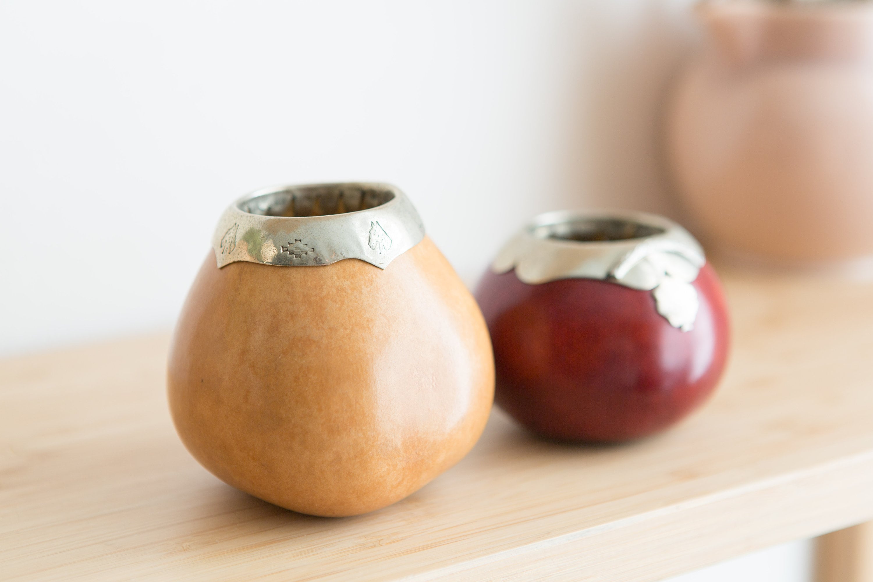 Argentina Yerba Mate Gourds - Dried Calabash with Metal Rims - Modern