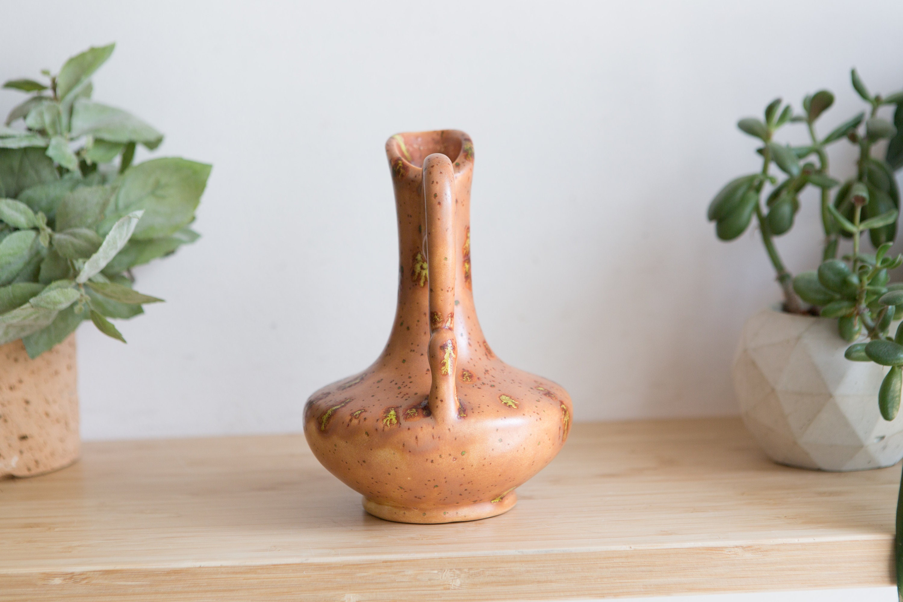 Handmade Ceramic Vase Brown Earthy Vintage Brown Glaze Spouted Jug