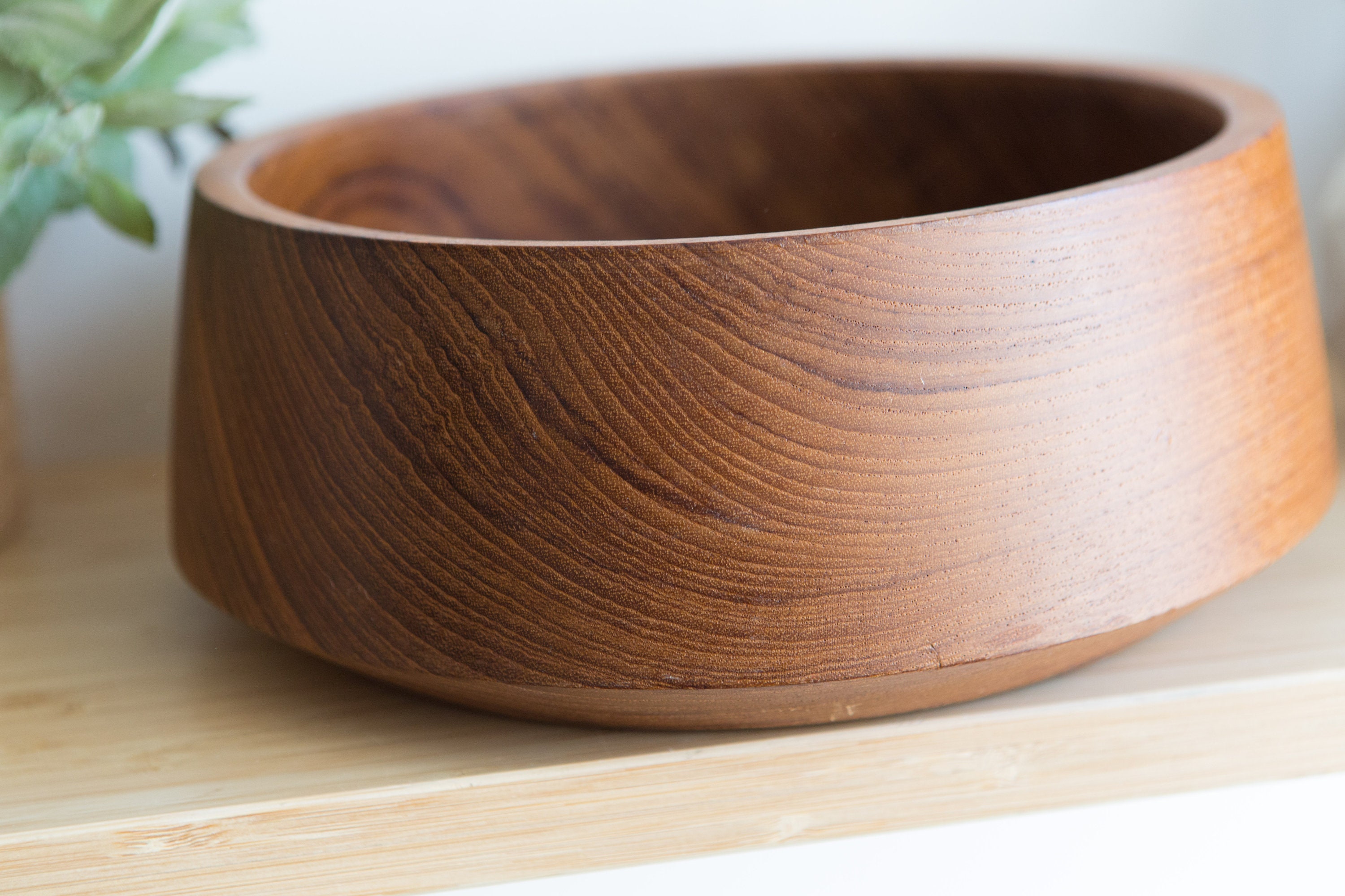 Teak Salad Bowl Vintage Solid Exotic Wood Food Safe Serving Appetizer