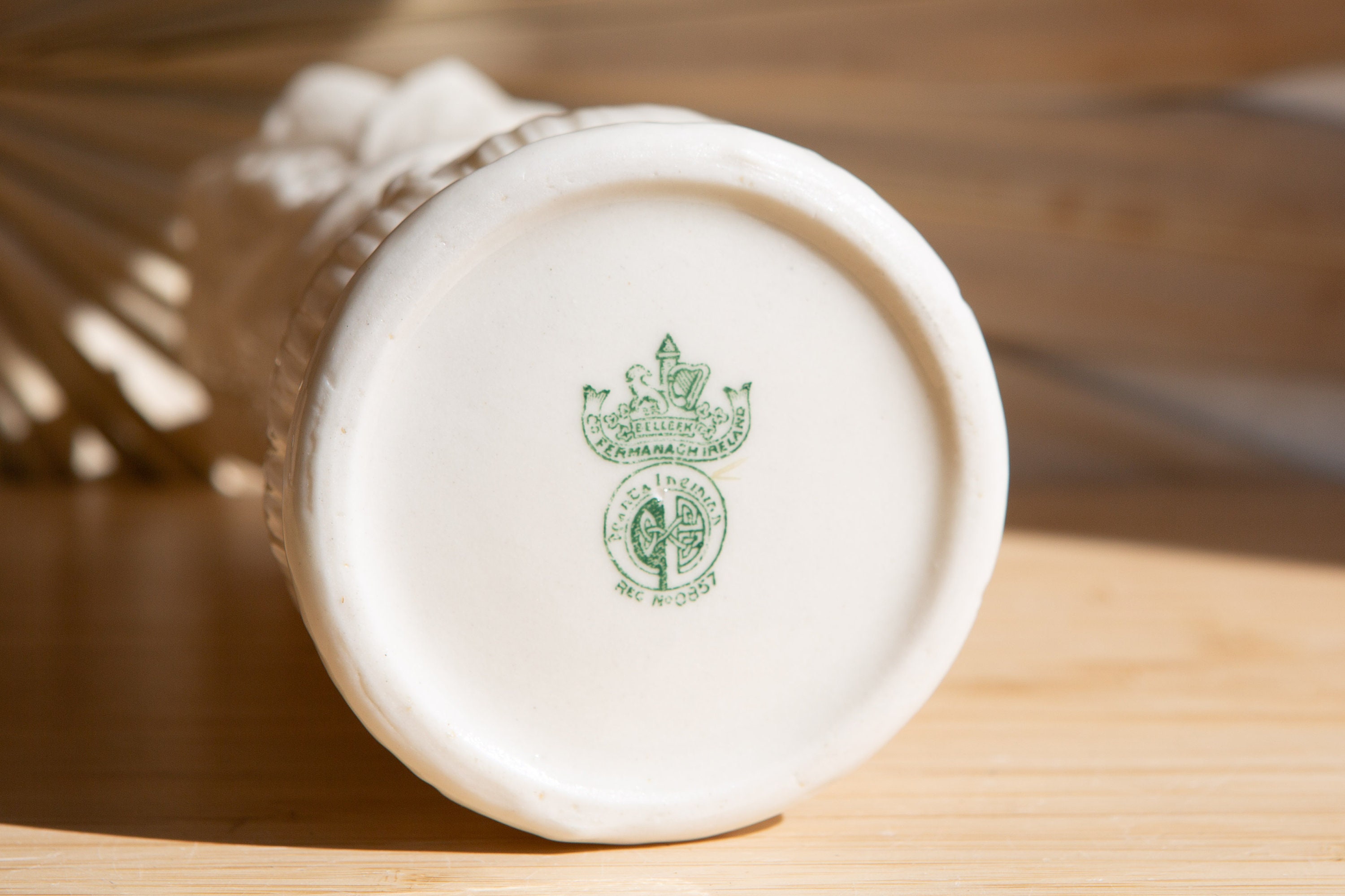 Vintage Belleek Fermanagh Vase Plain White Ceramic Modern Irish