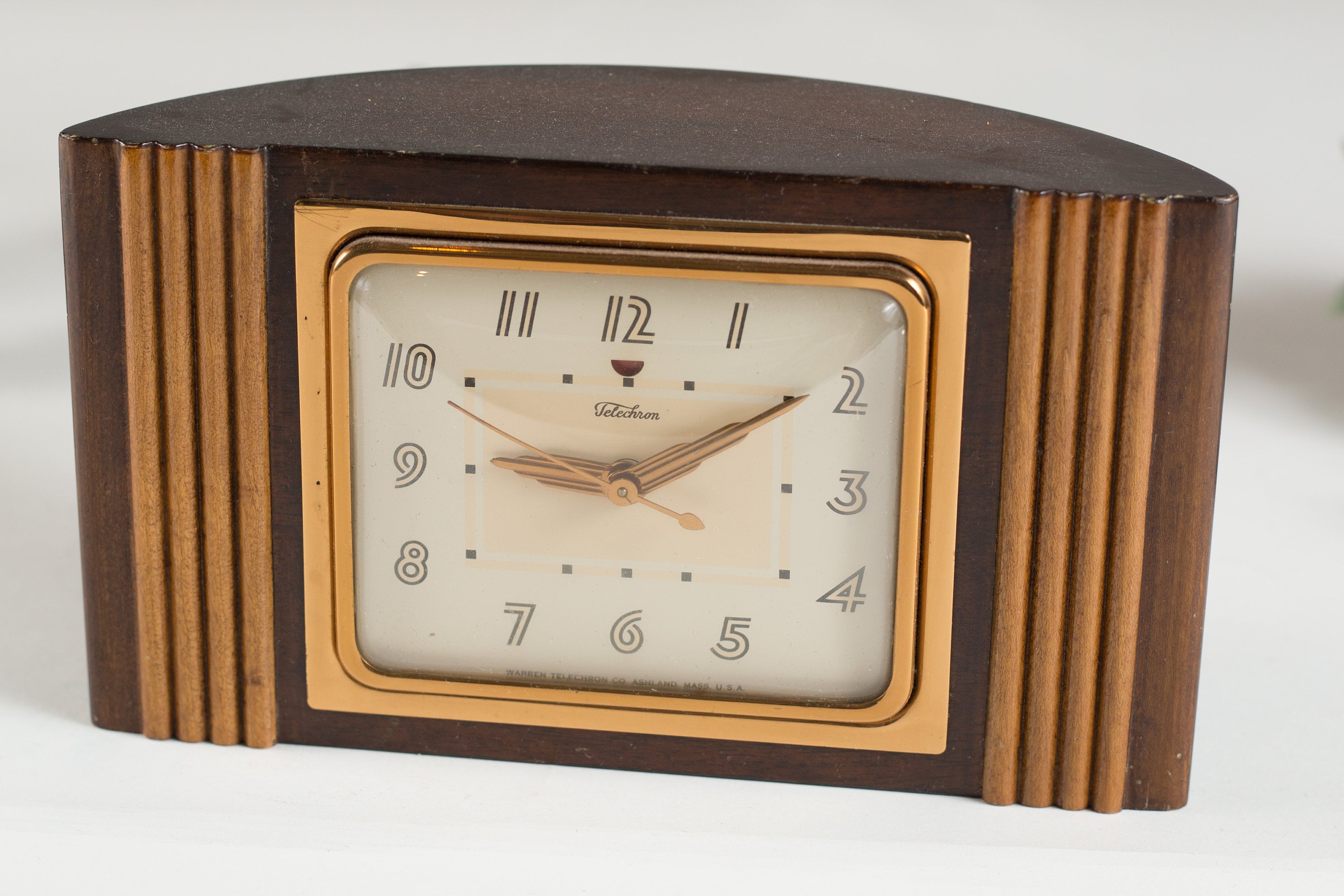 Vintage Electric Clock Wood and Brass Telechron Art Decor Mantle