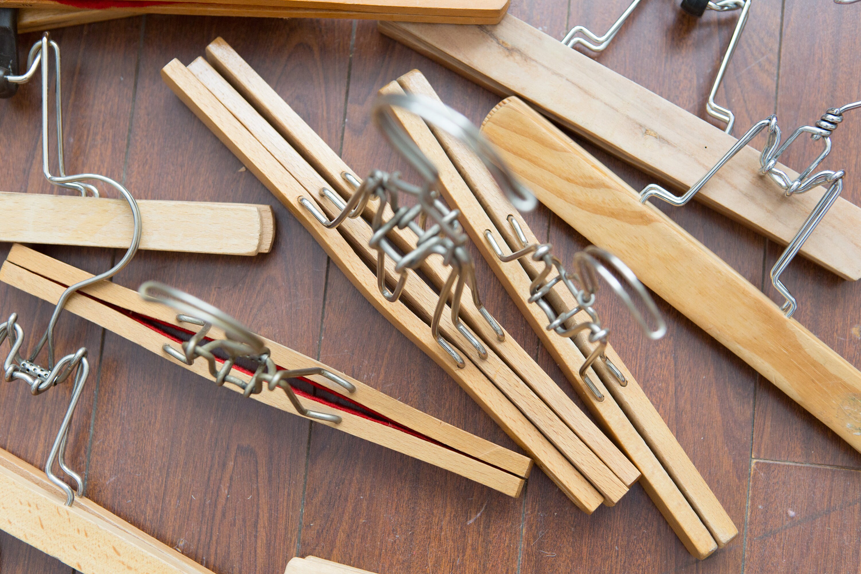 18 Wooden Skirt or Pant Clip / Clamp Hangers Vintage Clothing Hangers