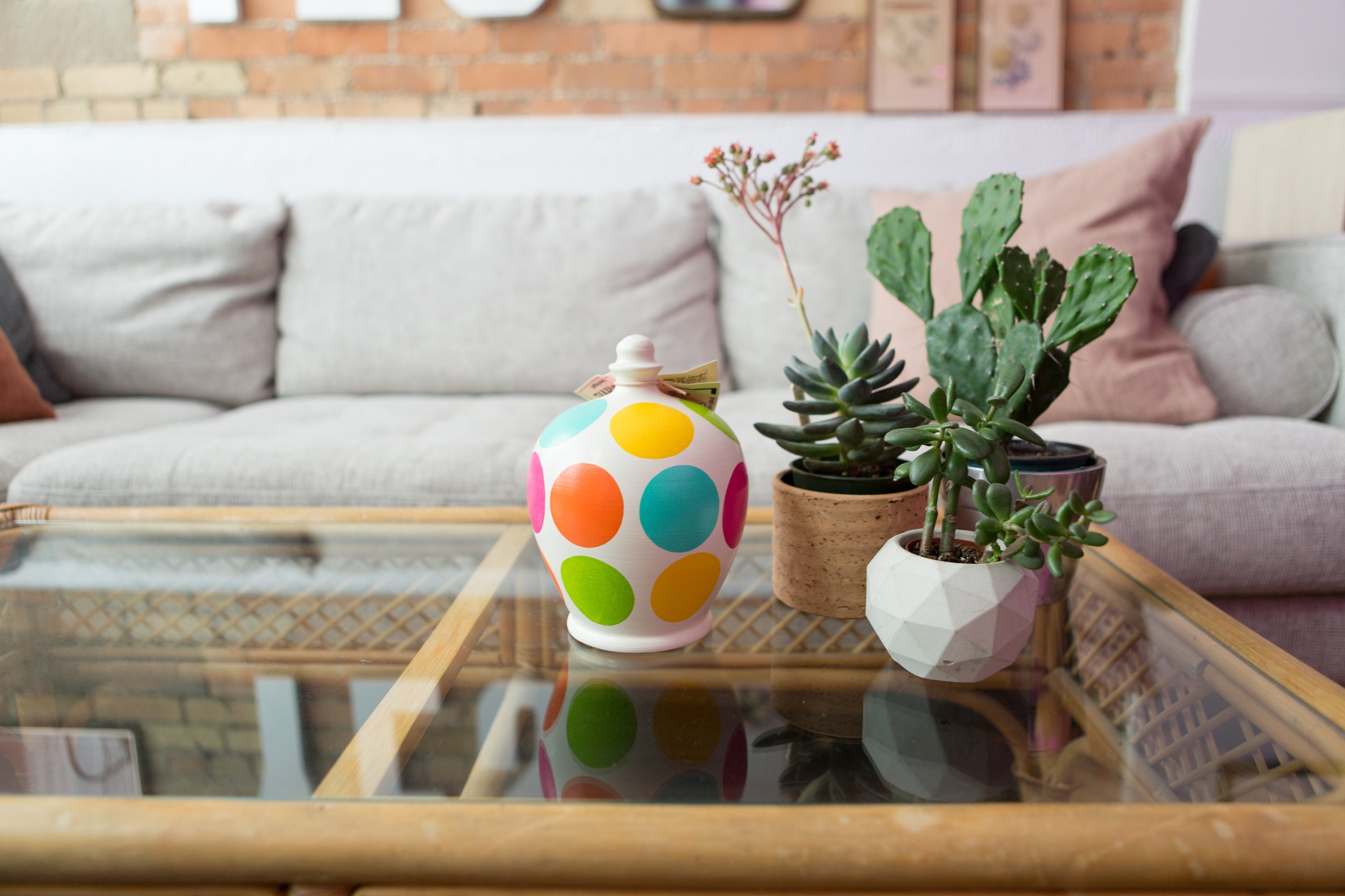 Terramundi Money Pot Ceramic Coin Bank Petty Cash Storage Polka