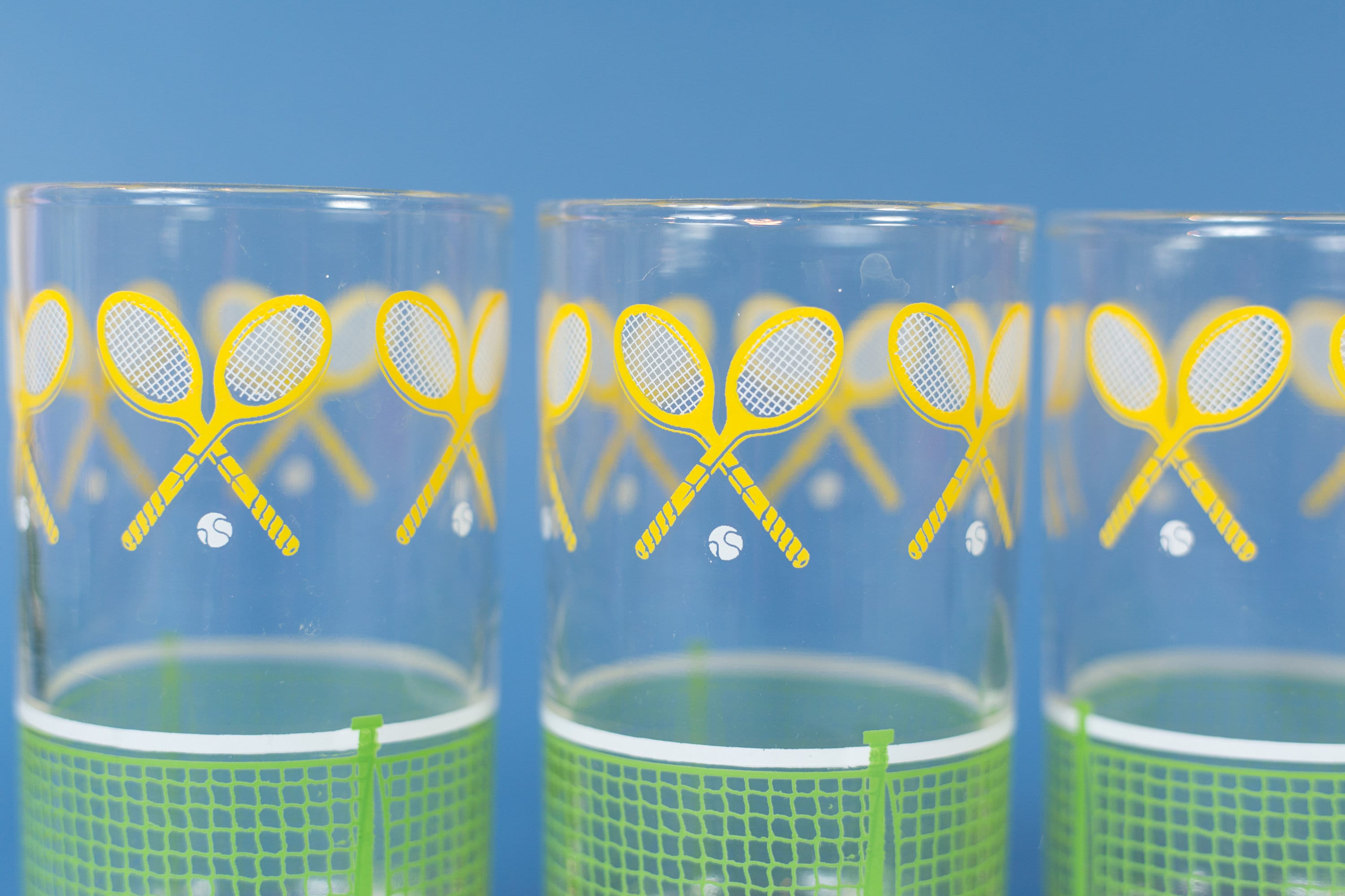 Tennis Drinking Glasses 4Piece Set of Yellow and Green Sporty Cocktail Bar Glasses Mother's